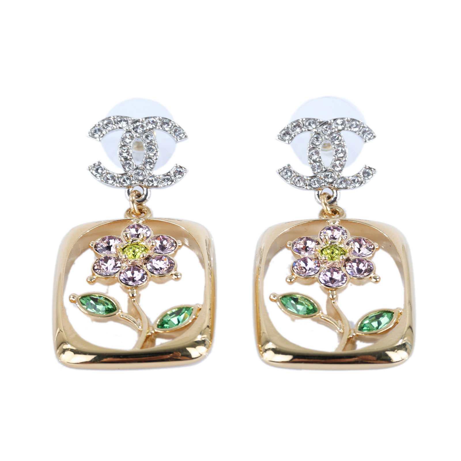 香奈兒 CHANEL 耳釘 C25C 水鑽花朵耳環 無附屬品