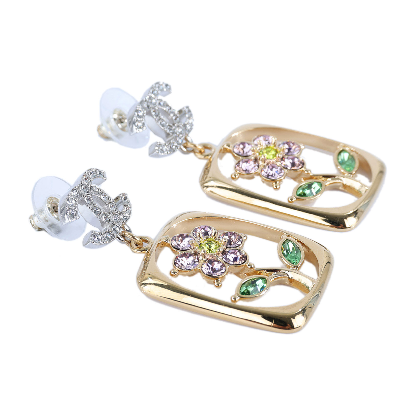 香奈兒 CHANEL 耳釘 C25C 水鑽花朵耳環 無附屬品