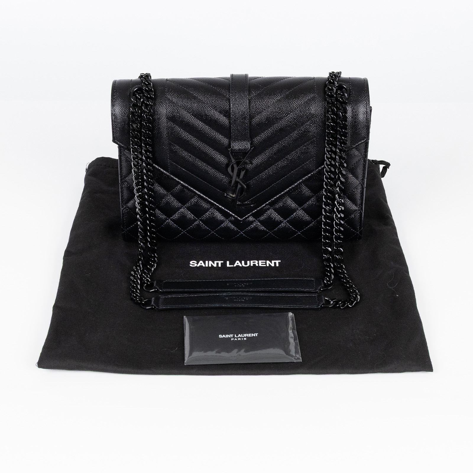 聖羅蘭 YSL SAINT LAURENT Envolpe 信封袋 肩背包 中型 487206BOW98 黑LOGO ENVELOPE包包 防塵袋