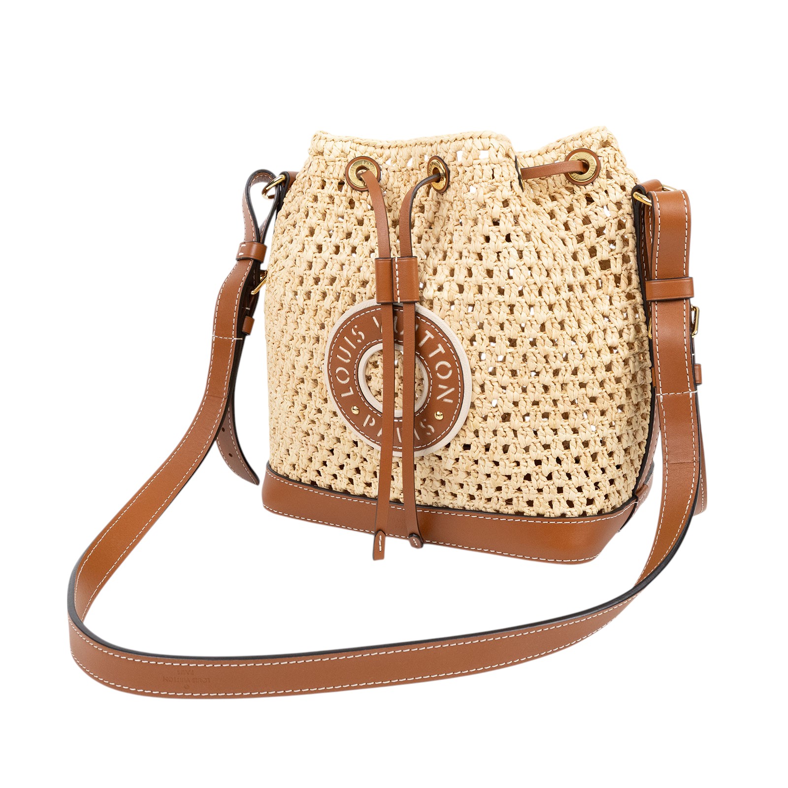 路易威登 LOUIS VUITTON Néonoé BB 拉菲草 束口水桶包 M24722 晶片款 棕 Noe BB天然拉菲草束口斜背水桶包 原廠盒子/防塵袋