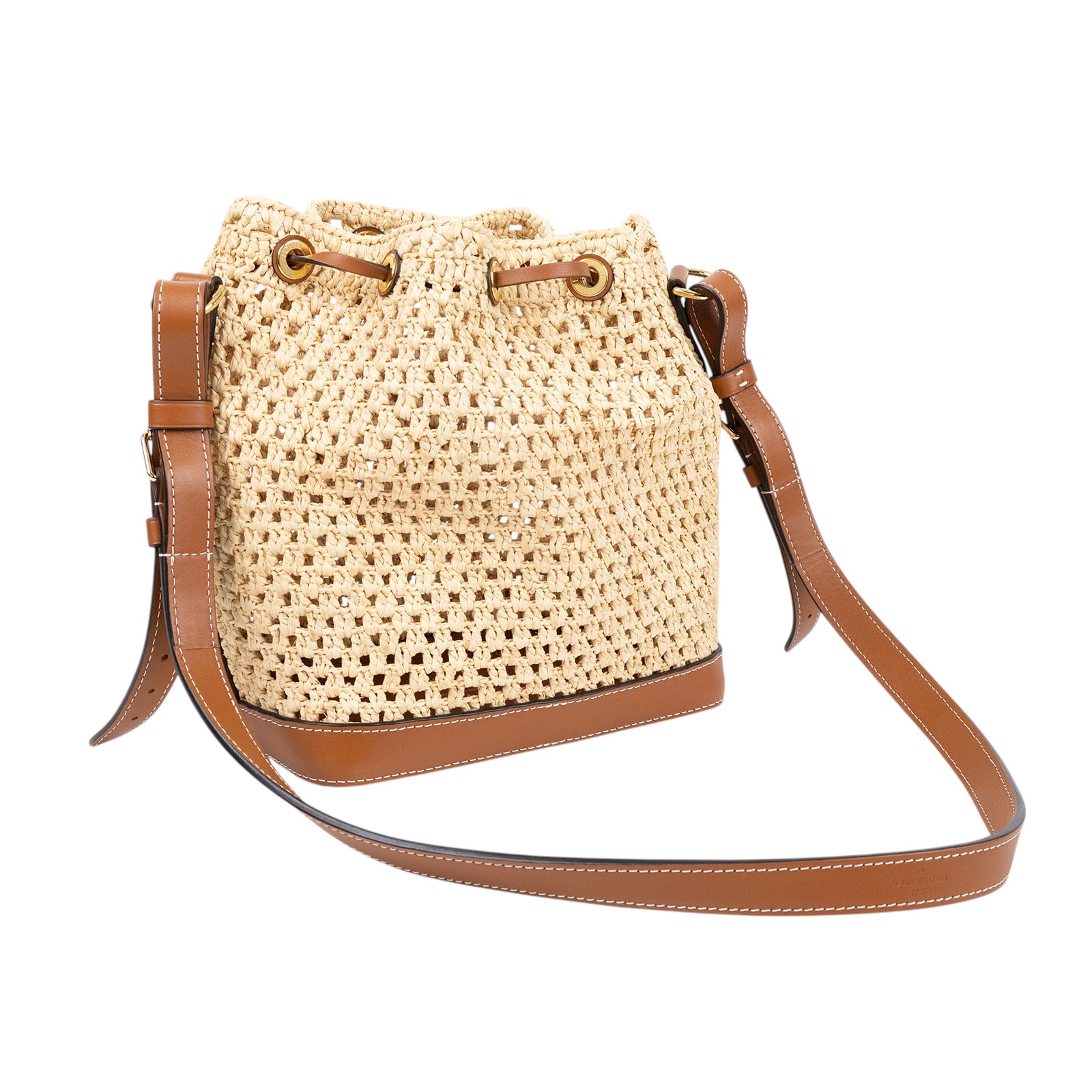 路易威登 LOUIS VUITTON Néonoé BB 拉菲草 束口水桶包 M24722 晶片款 棕 Noe BB天然拉菲草束口斜背水桶包 原廠盒子/防塵袋