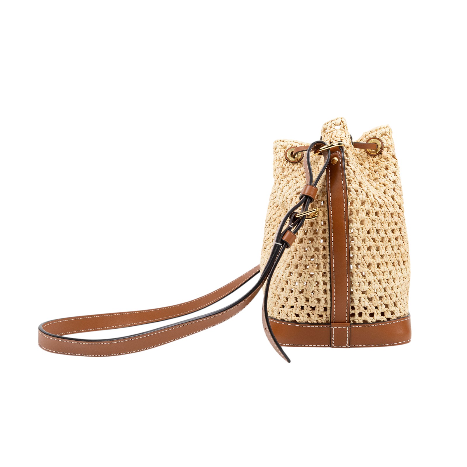 路易威登 LOUIS VUITTON Néonoé BB 拉菲草 束口水桶包 M24722 晶片款 棕 Noe BB天然拉菲草束口斜背水桶包 原廠盒子/防塵袋