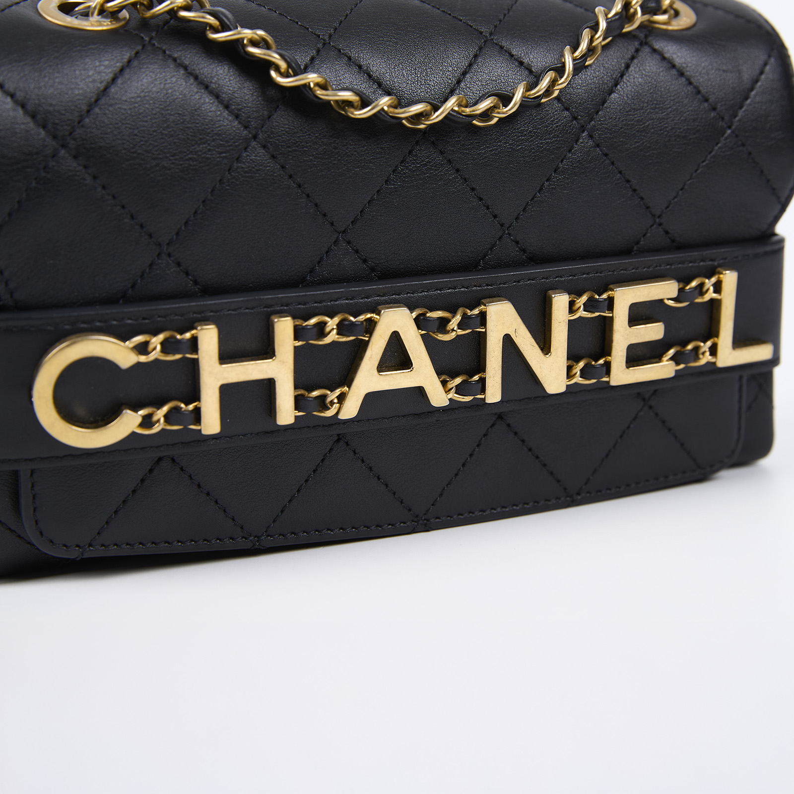 香奈兒 CHANEL 菱格紋 大LOGO 肩背 口蓋包 AS1490 黑金LOGO鍊包 防塵袋/原廠盒子/保證卡