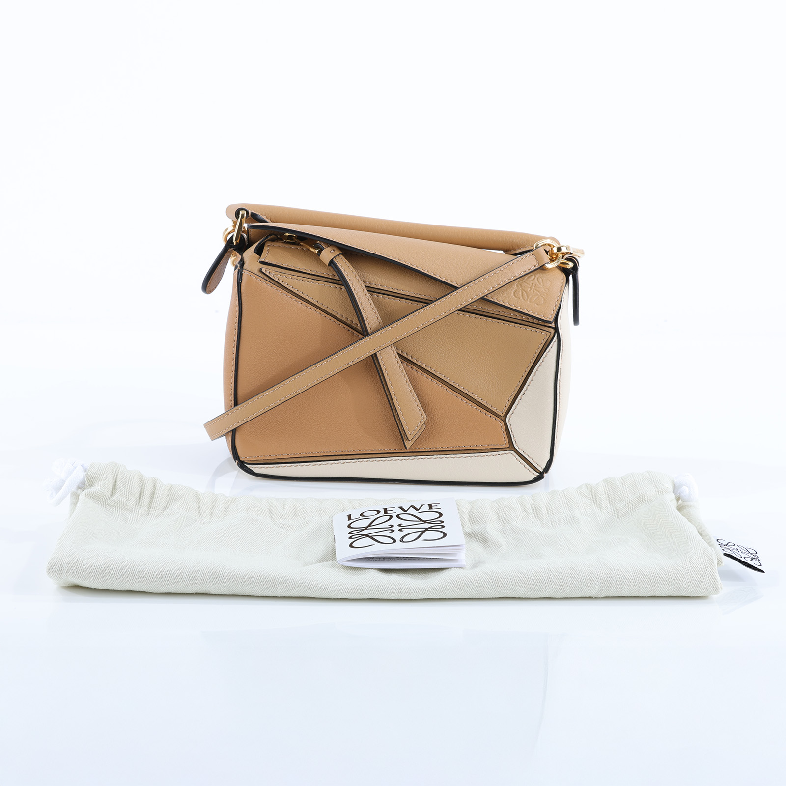 羅意威 LOEWE Puzzle mini 手提 肩背包 A510U95X34 咖/奶茶拚色 PUZZLE MINI 防塵袋