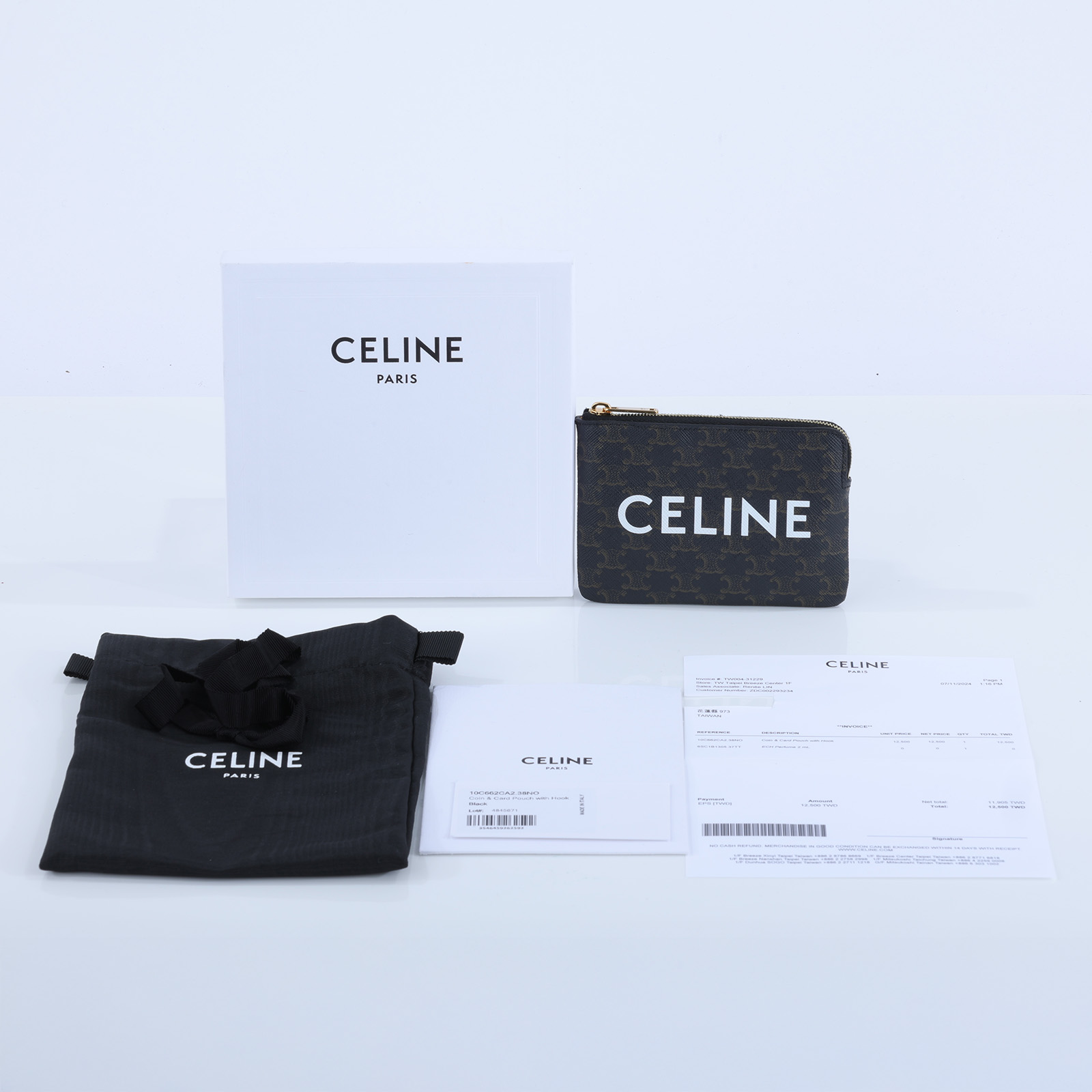 思琳 CELINE 印花標誌印花 零錢包 10C662CA2 原花TRIOMPHE拉鍊零錢包 原廠盒子/保證卡/購買證明