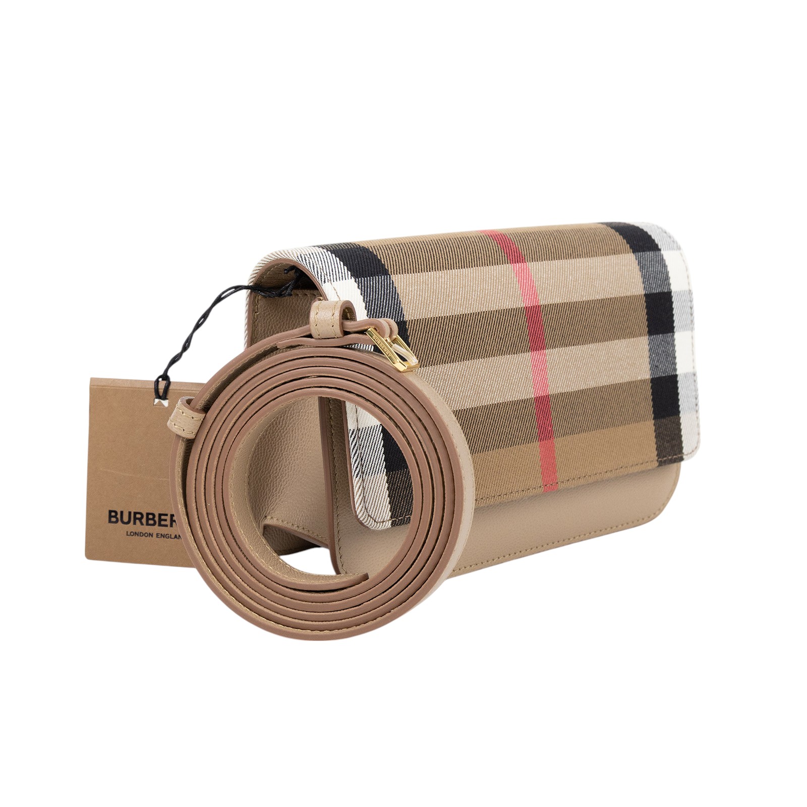 博柏利 BURBERRY Madison 經典格紋 翻蓋斜背包 8084494 咖格紋斜背包 防塵袋