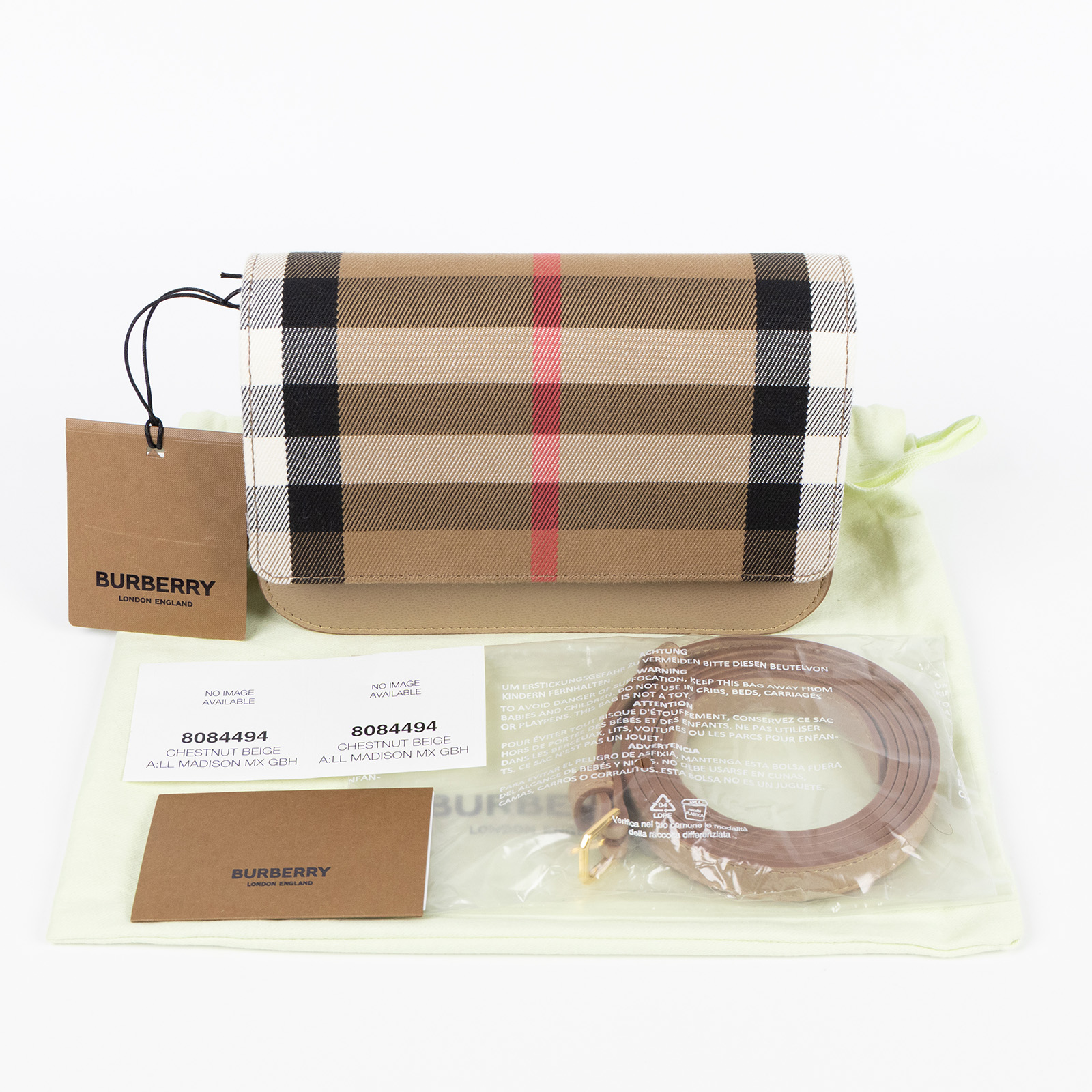 博柏利 BURBERRY Madison 經典格紋 翻蓋斜背包 8084494 咖格紋斜背包 防塵袋