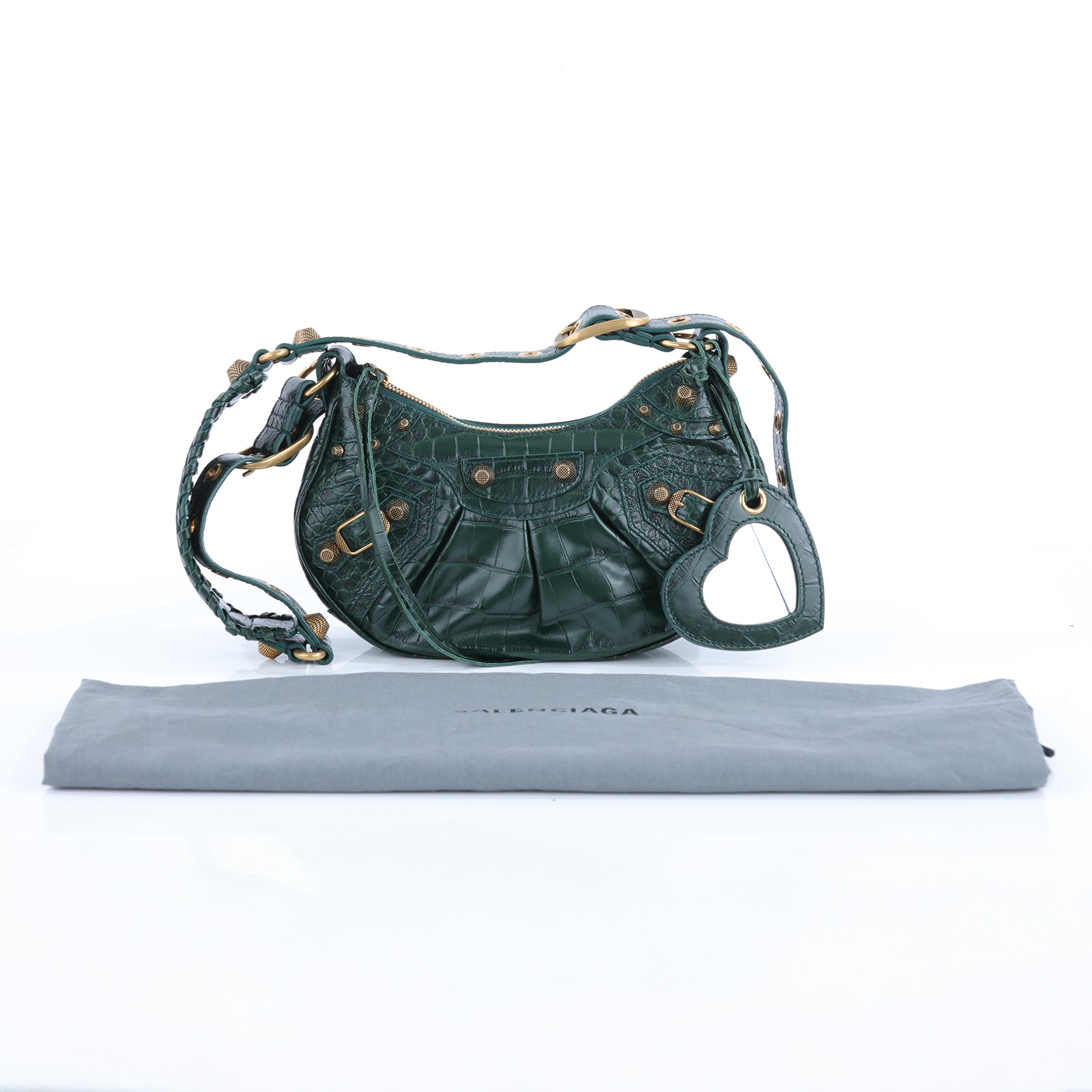 巴黎世家 BALENCIAGA Le cagole XS 半月 可頌包 67130923EBM 綠鱷魚LE CAGOLE XS 防塵袋