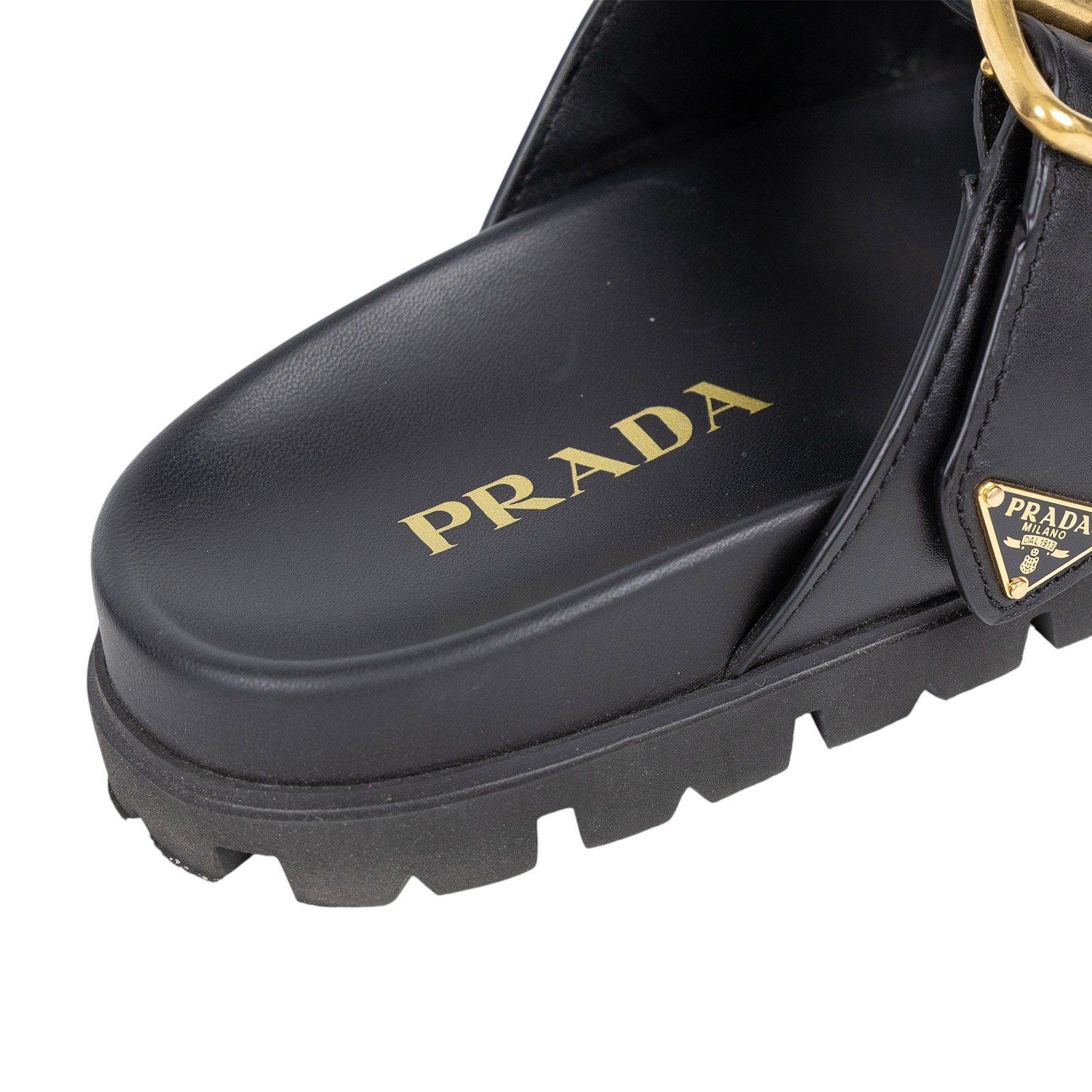 普拉達 PRADA 皮革涼鞋 1XX692_3LEM_375 黑勃肯拖鞋 #37.5 防塵袋/原廠盒子