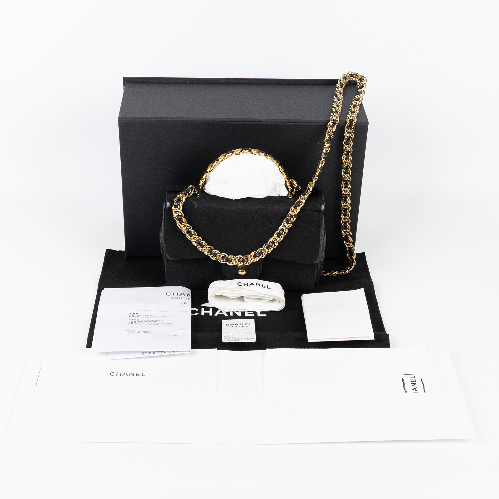 香奈兒 CHANEL Handle 20 迷你 手提 口蓋包 AS4023 晶片款 黑手提2WAY 防塵袋/原廠盒子/購買證明影本