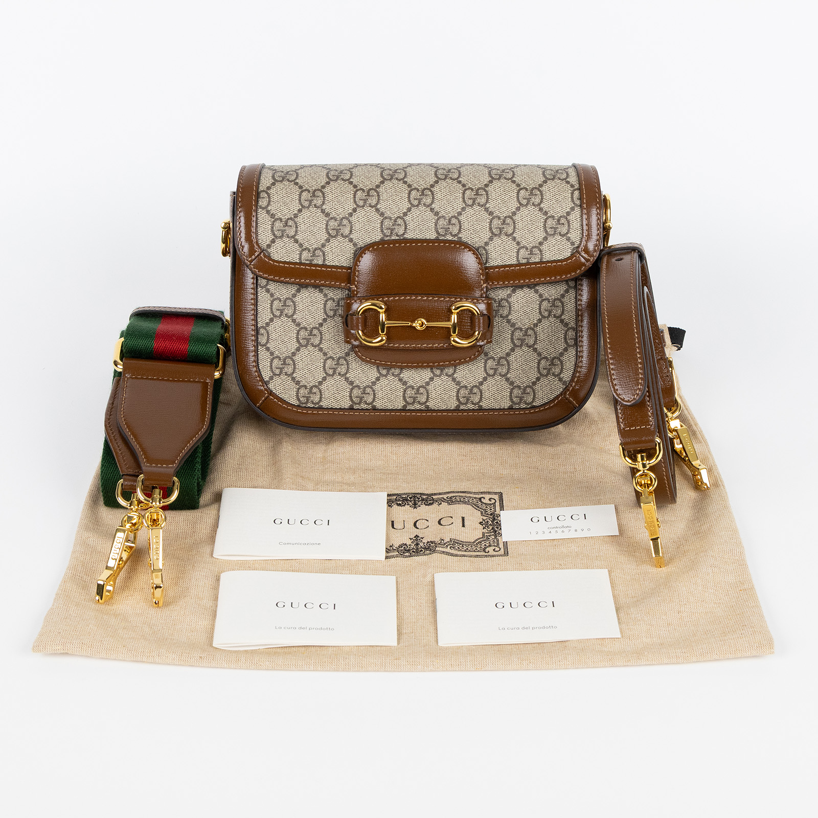 古馳 GUCCI Horsebit 1955 迷你 馬鞍包 658574 520981 棕雙G1955 Horsebit 肩背包 防塵袋
