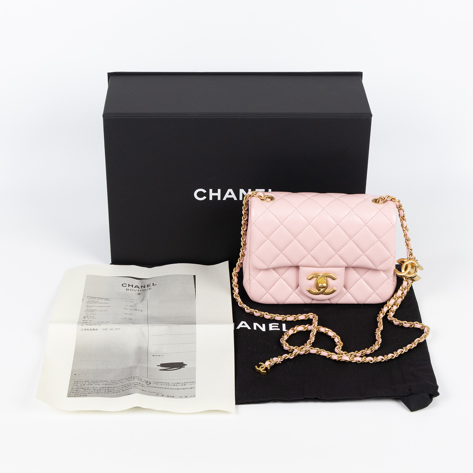 香奈兒CHANEL 迷你口蓋包AS5758 B21572 粉雙C調節扣方胖防塵袋/原廠盒子/購買證明影本二手精品- BRAND楓月官方購物網站