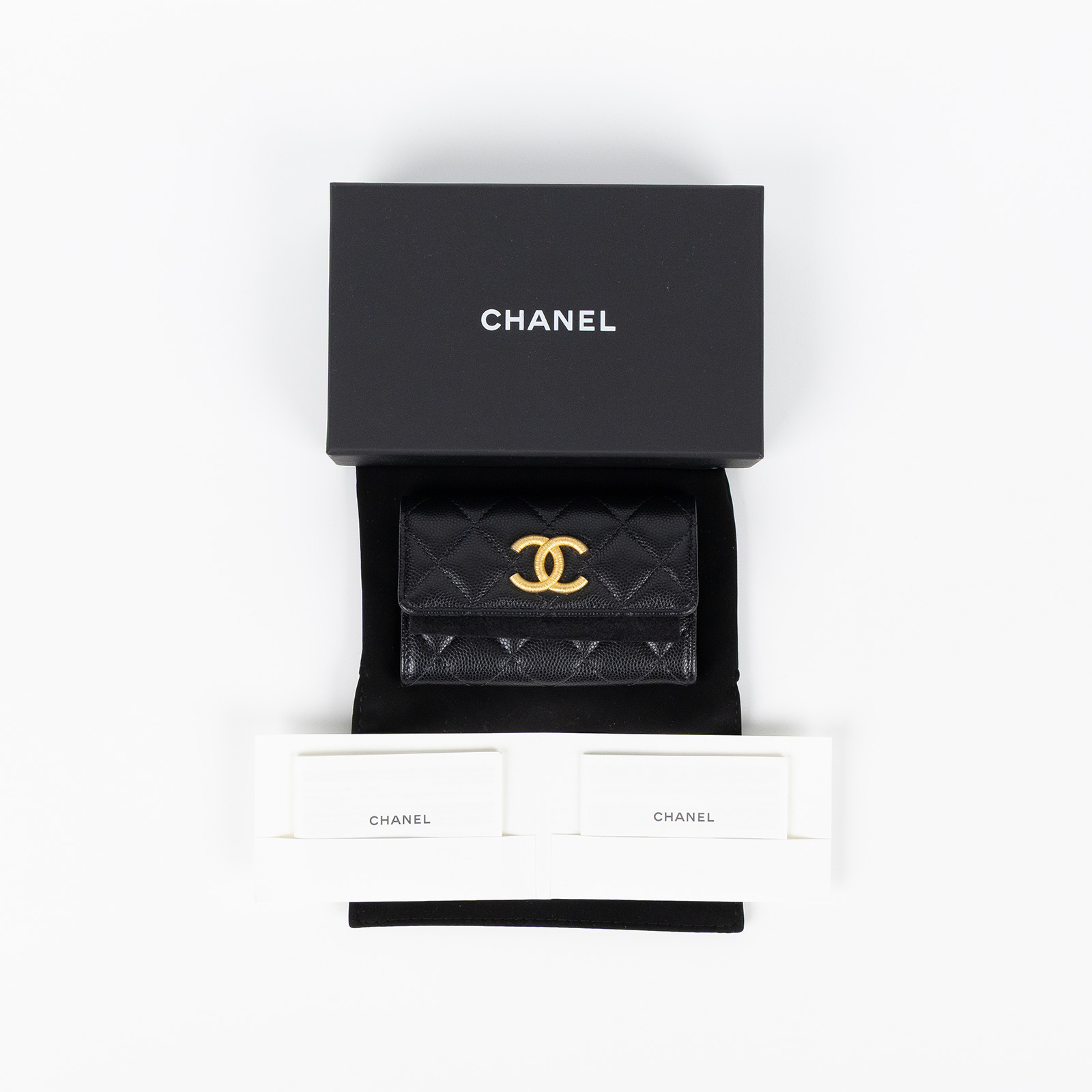 香奈兒 CHANEL 菱格 口蓋 卡夾 AP3523 B13703 晶片款 黑荔枝單層卡夾 防塵袋/原廠盒子