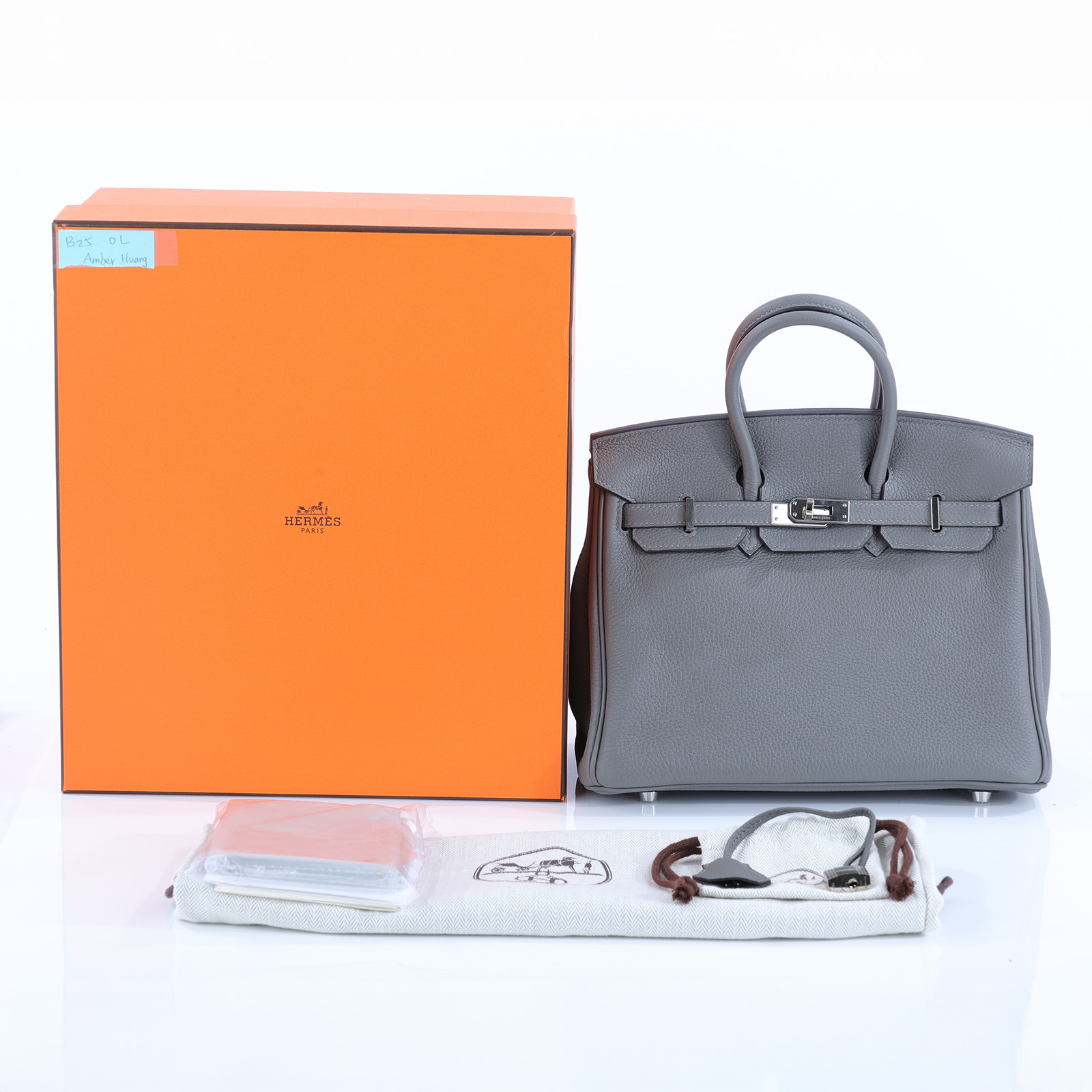 愛馬仕 Hermès Birkin Bag 柏金包 25 積雨雲灰 H041344CK0L H041344CK U刻  防塵袋/原廠盒子/雨衣/鎖組/購買證明