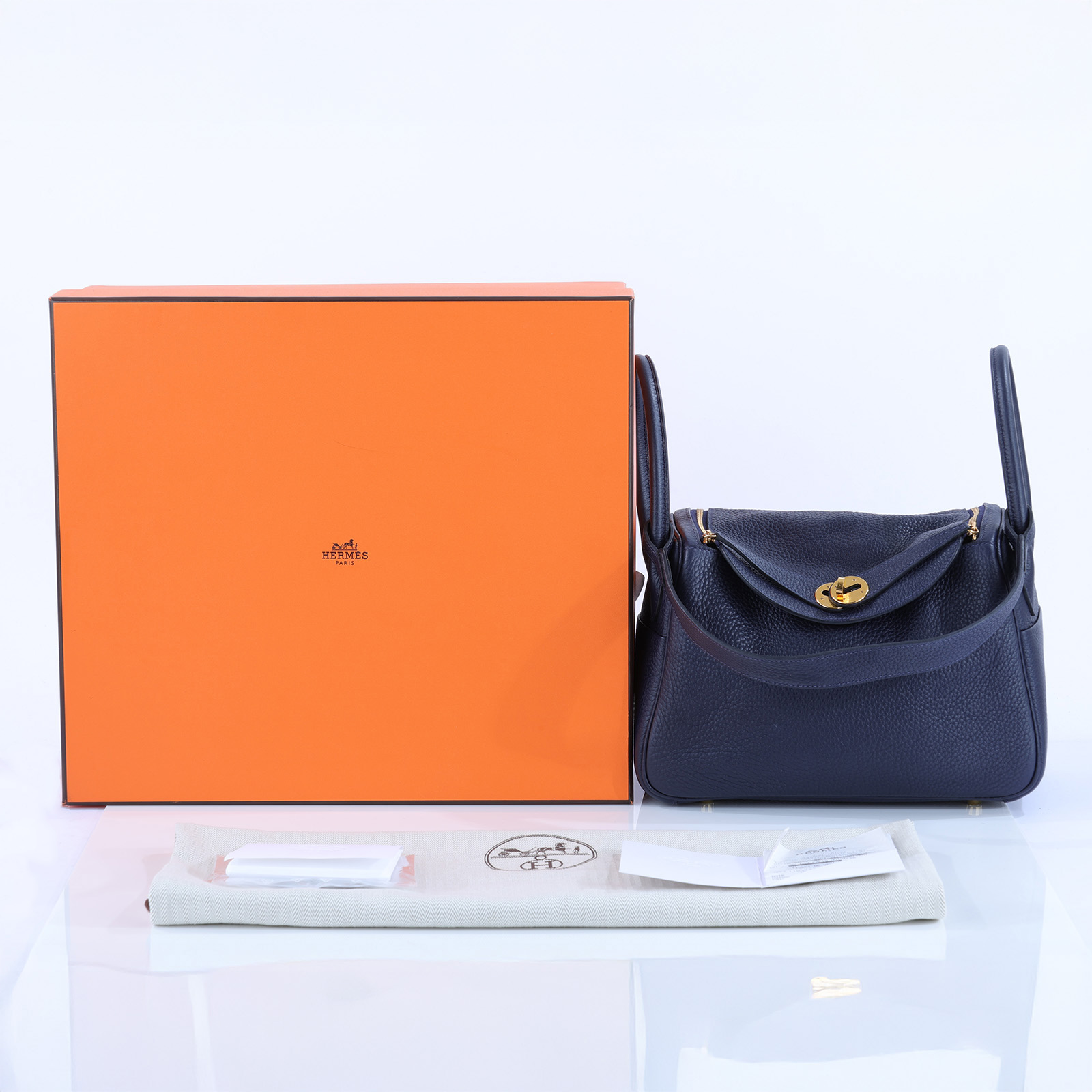 愛馬仕 Hermès Lindy 琳迪包 26 LD26 U刻 LINDY26午夜藍 防塵袋/原廠盒子/購買證明