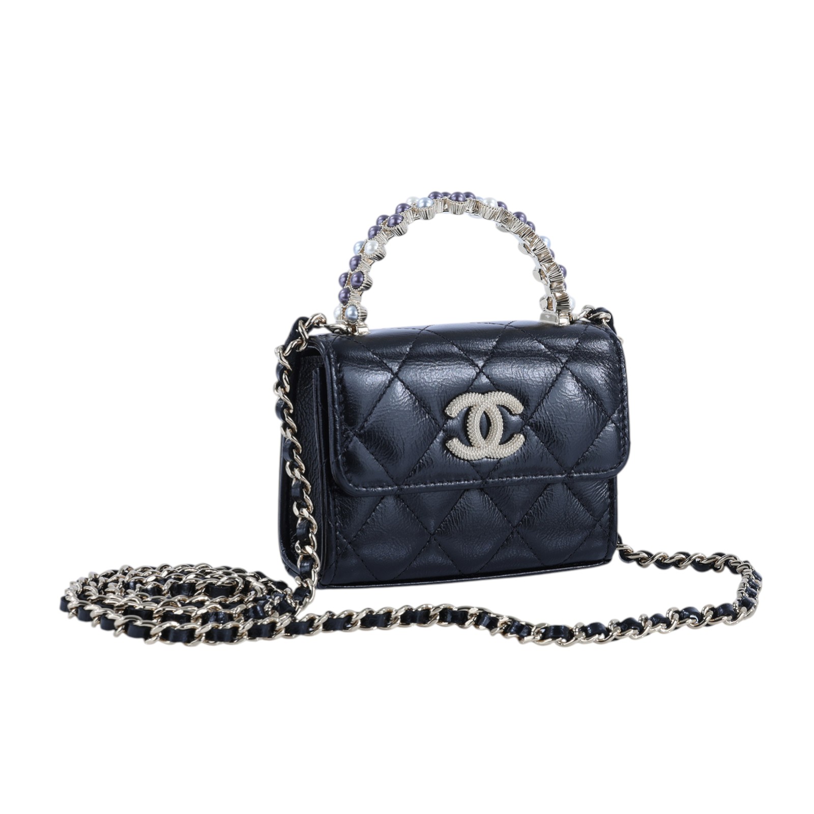 香奈兒 CHANEL 鍊條包  晶片款 黑MINI手提2WAY 防塵袋/原廠盒子