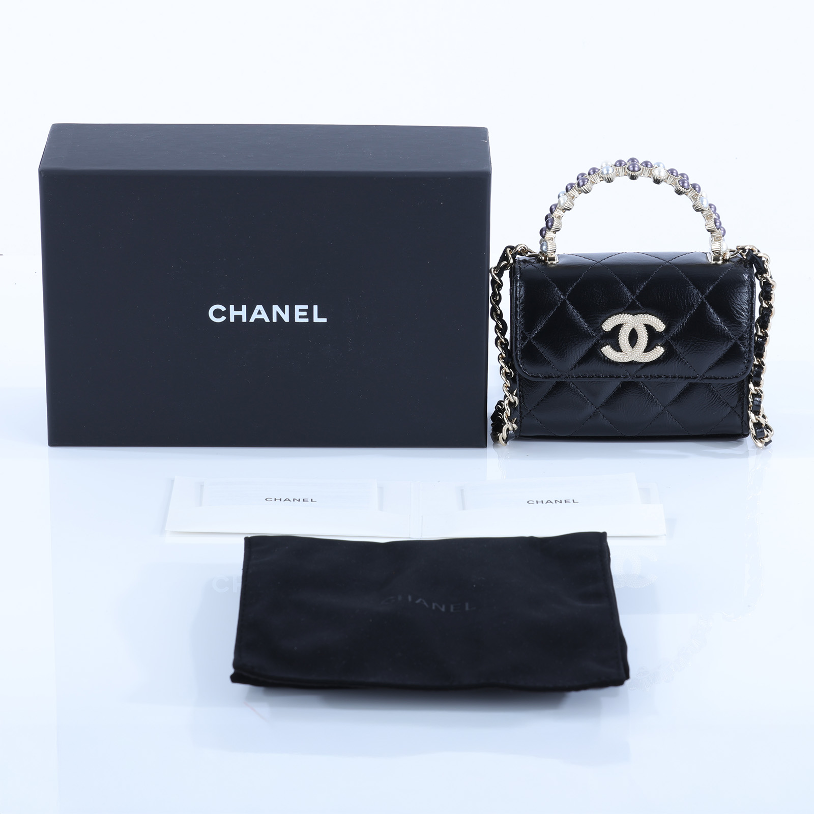 香奈兒 CHANEL 鍊條包  晶片款 黑MINI手提2WAY 防塵袋/原廠盒子