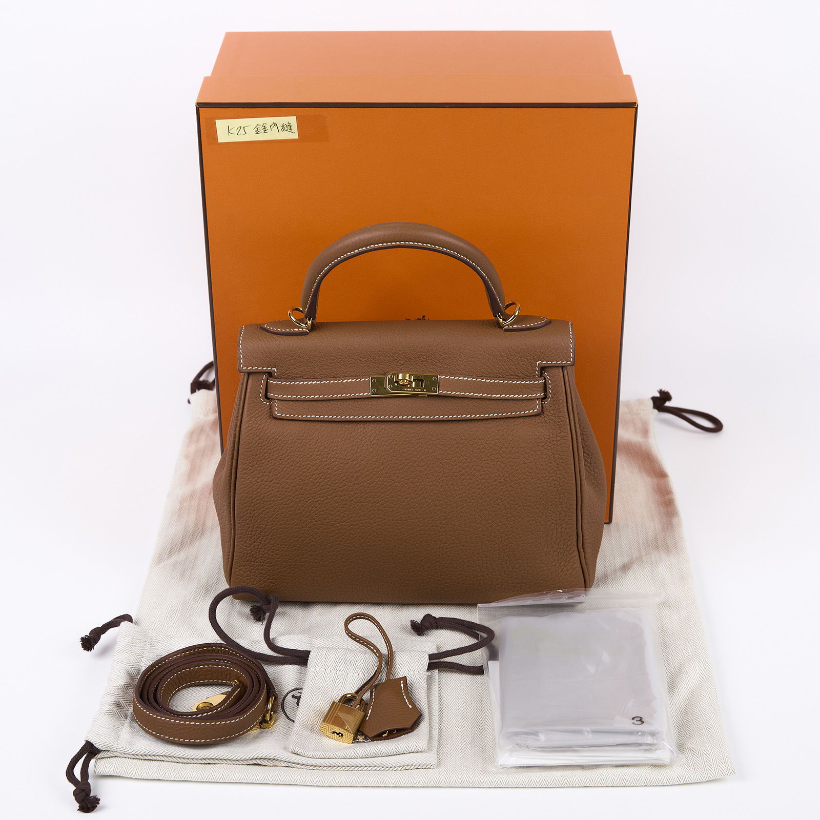 愛馬仕 Hermès Kelly Bag 凱莉包 25 金棕 金色五金 H044624CC37 H044624CC U刻  防塵袋/原廠盒子/鎖組/雨衣/購買證明
