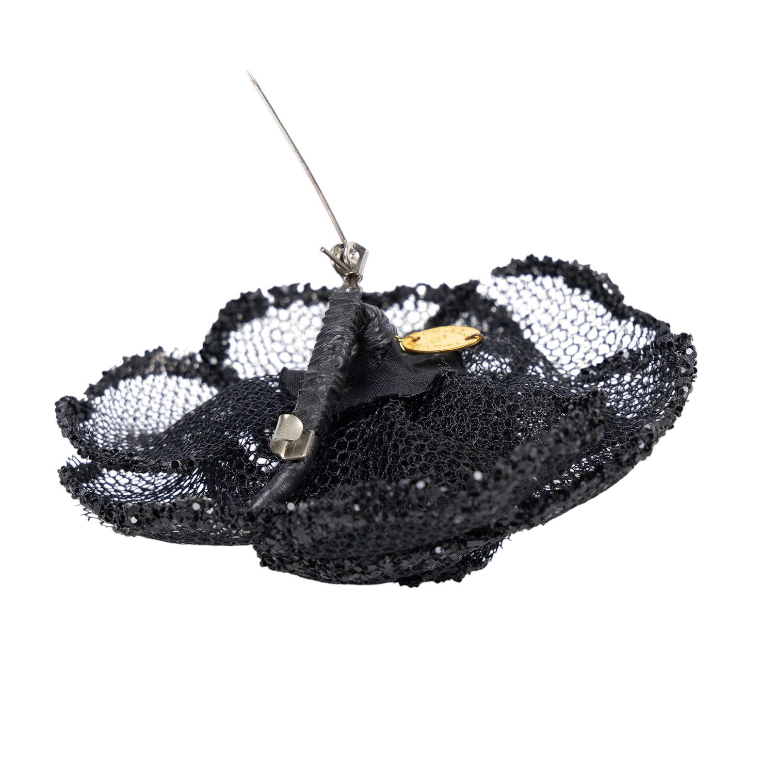 香奈兒 CHANEL 胸針 飾品  黑網紗胸針 原廠盒子