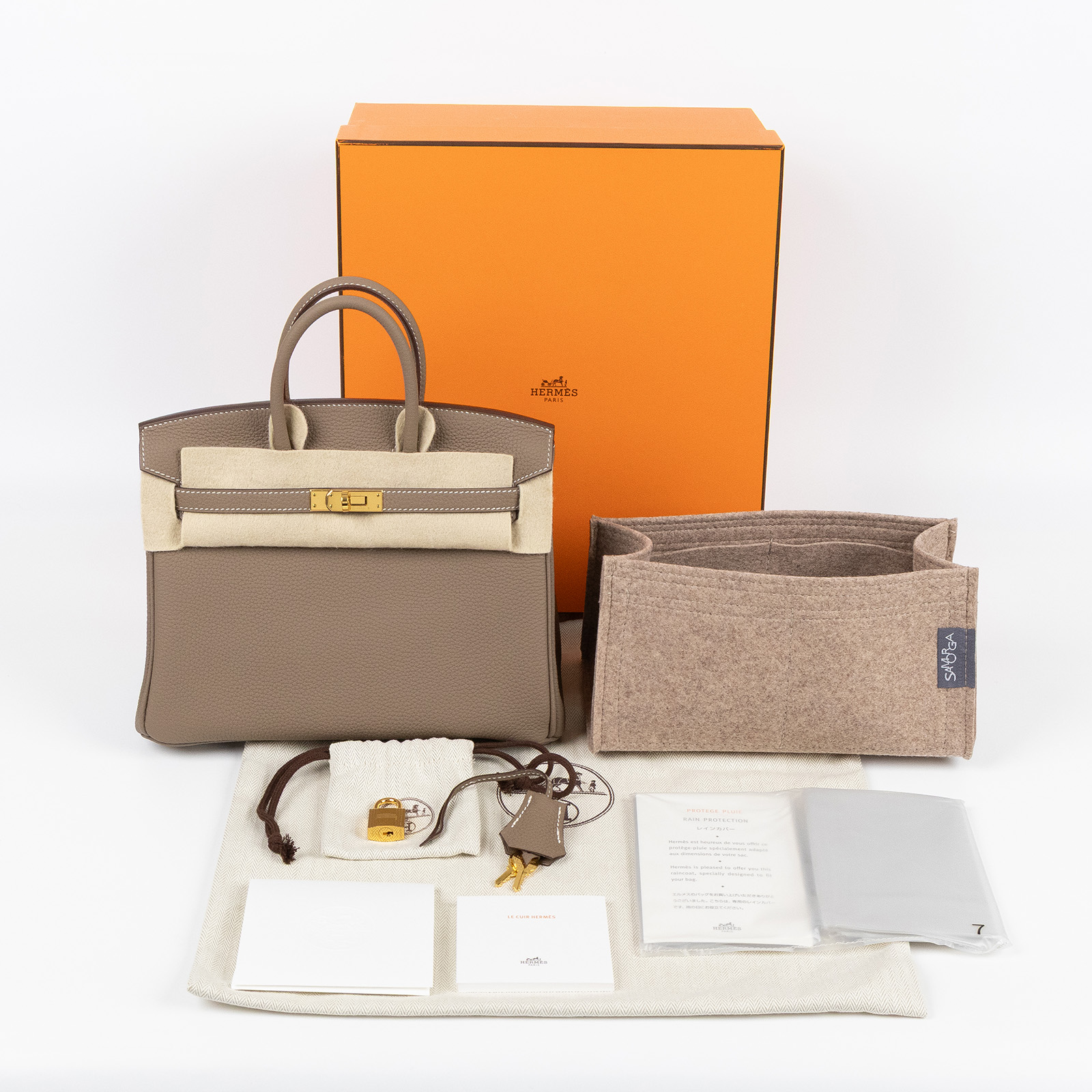 愛馬仕 Hermès Birkin Bag 柏金包 25 H041344 D刻 大象灰BIRKIN25 防塵袋/原廠盒子/鎖組/雨衣