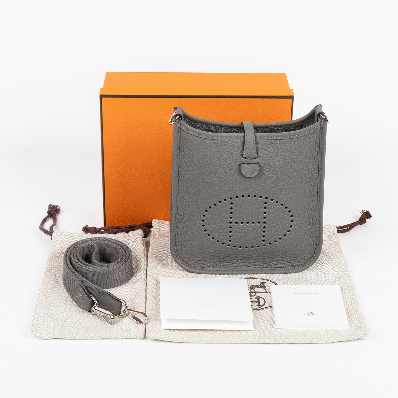 愛馬仕 Hermès Evelyne Bag Mini 伊芙琳包 Evelyne 16 EV16 B刻 積雨雲灰MINI EVELYNE 原廠盒子/防塵袋