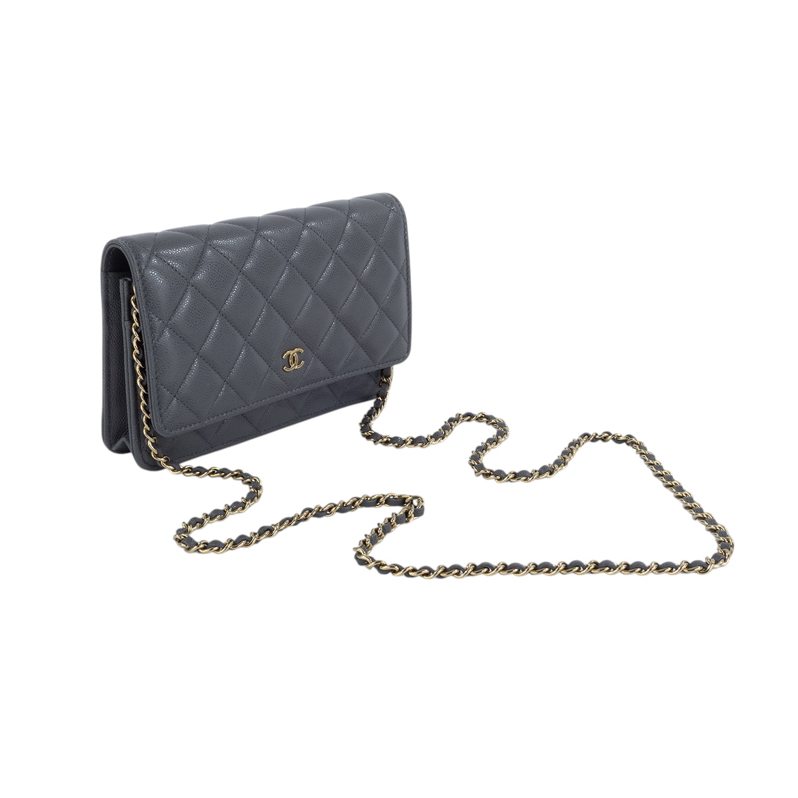 香奈兒 CHANEL 菱格紋 woc 口蓋包  晶片款 深灰荔枝WOC 原廠盒子/防塵袋