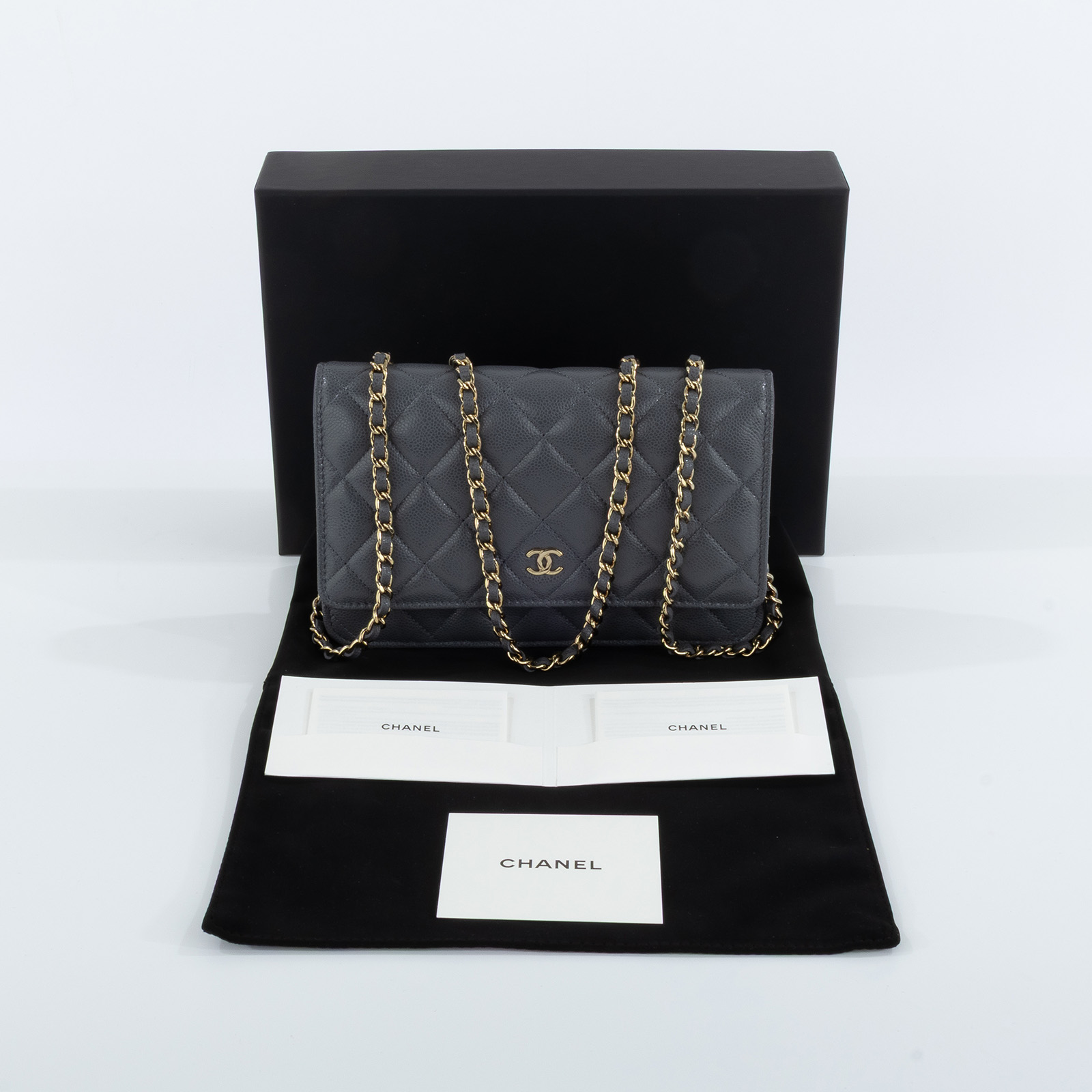 香奈兒 CHANEL 菱格紋 woc 口蓋包  晶片款 深灰荔枝WOC 原廠盒子/防塵袋