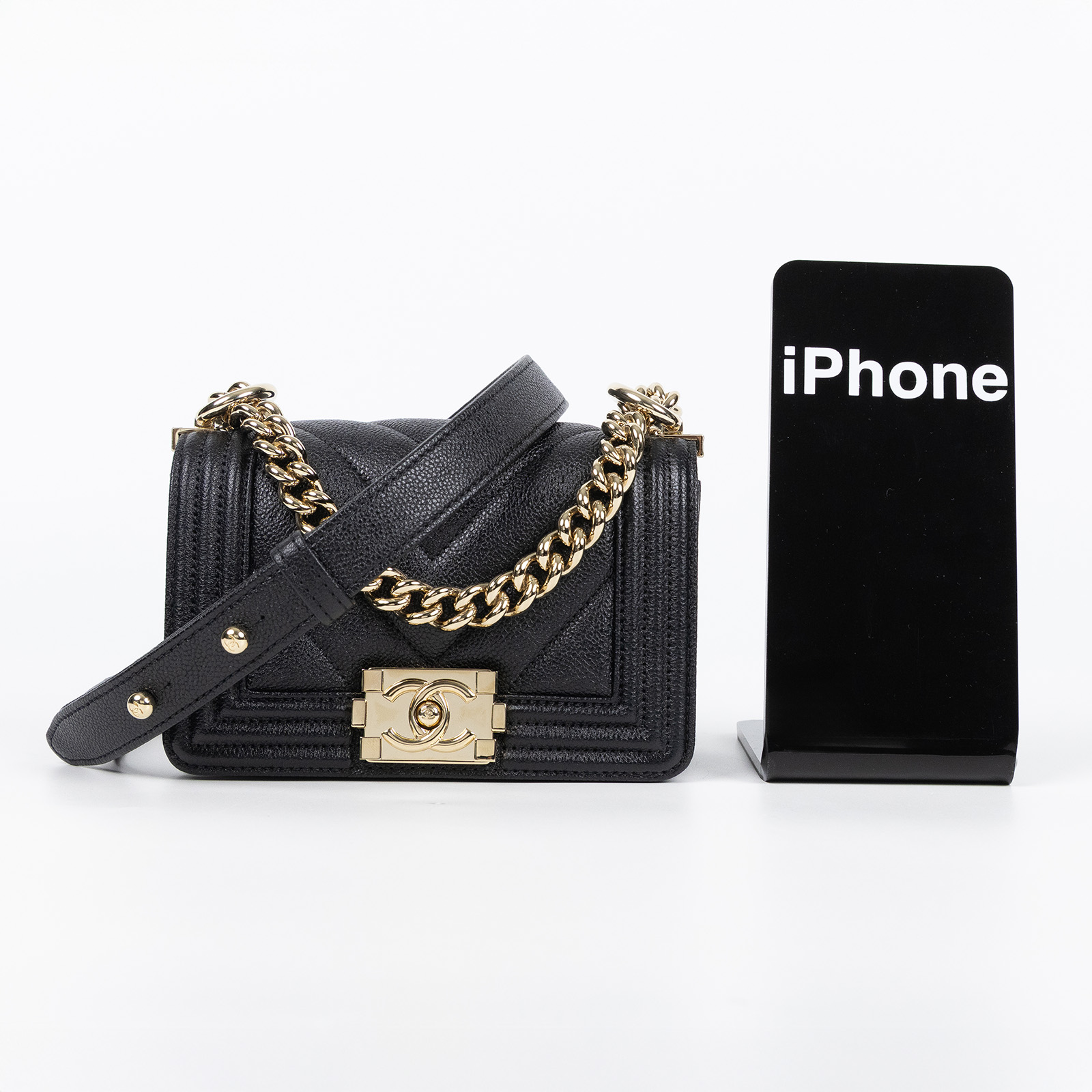 香奈兒 CHANEL Boy 迷你 口蓋包 A67364 晶片款 黑金荔枝MINI BOY 原廠盒子