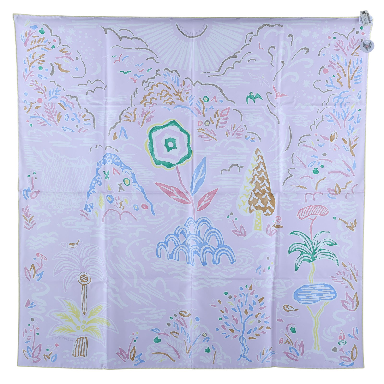 愛馬仕 Hermes Isola di Primavera scarf 90 絲巾 H003755Sv08 粉紫黃邊絲巾90 原廠盒子