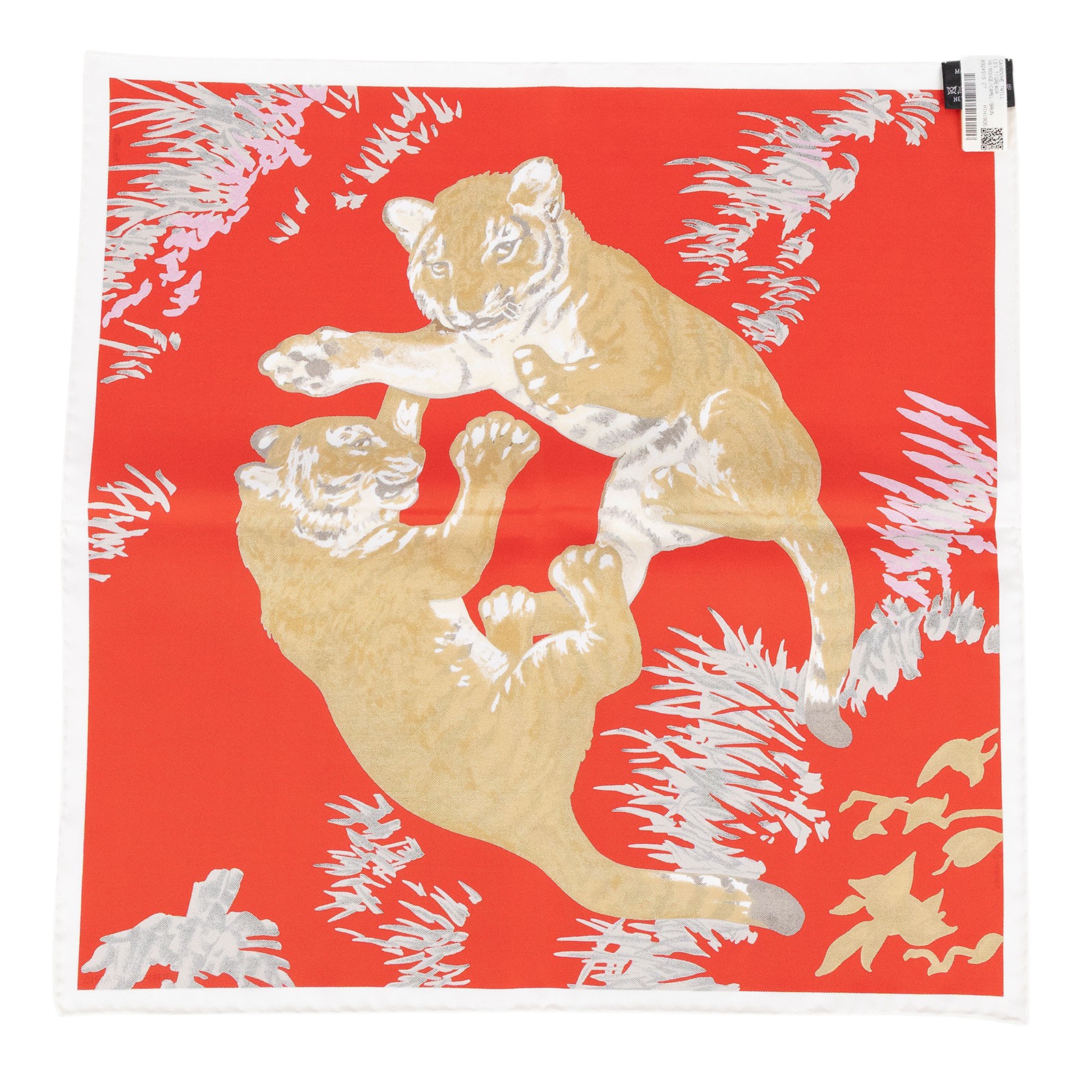 愛馬仕 Hermes Les Tigreaux scarf 45 方巾 H892491S 紅老虎嬉戲絲巾45 原廠盒子