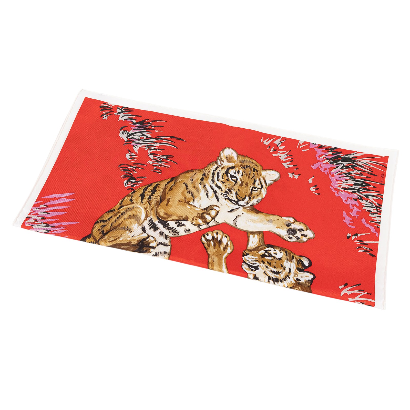 愛馬仕 Hermes Les Tigreaux scarf 45 方巾 H892491S 紅老虎嬉戲絲巾45 原廠盒子