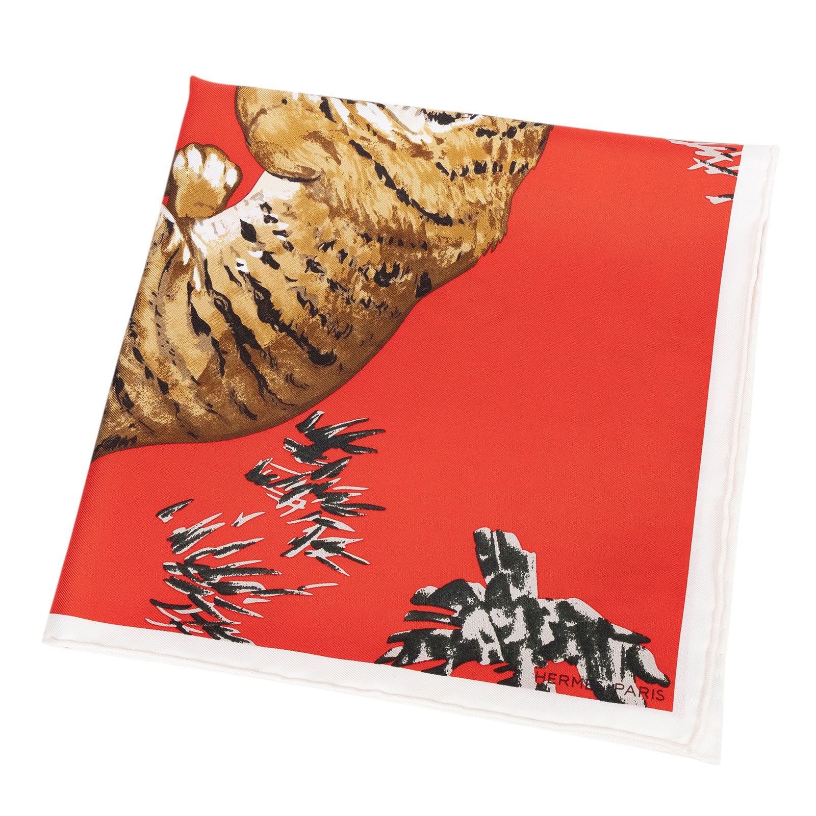 愛馬仕 Hermes Les Tigreaux scarf 45 方巾 H892491S 紅老虎嬉戲絲巾45 原廠盒子