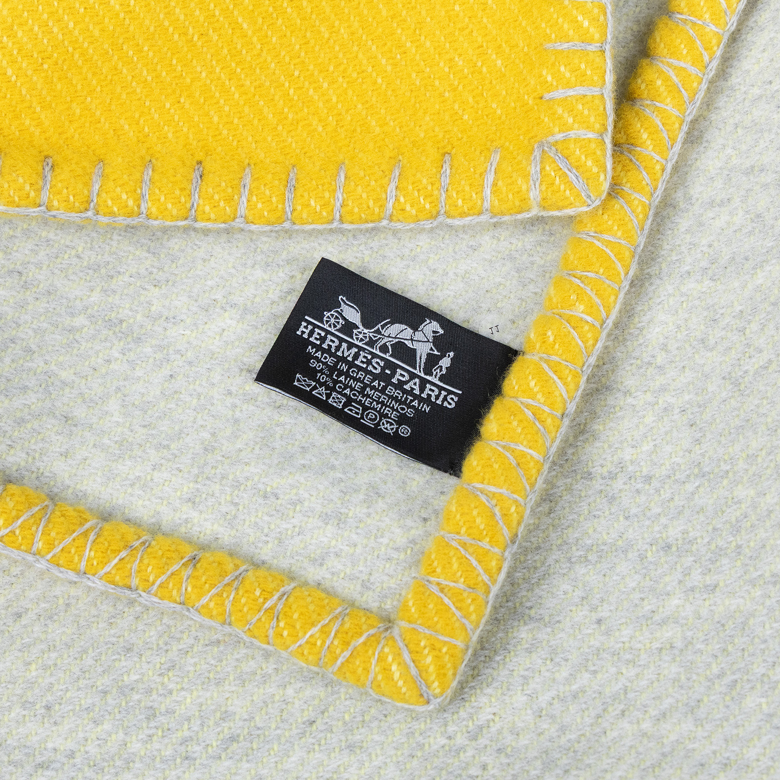 愛馬仕 Hermes 喀什米爾毯  黃格紋大毛毯 無附屬品