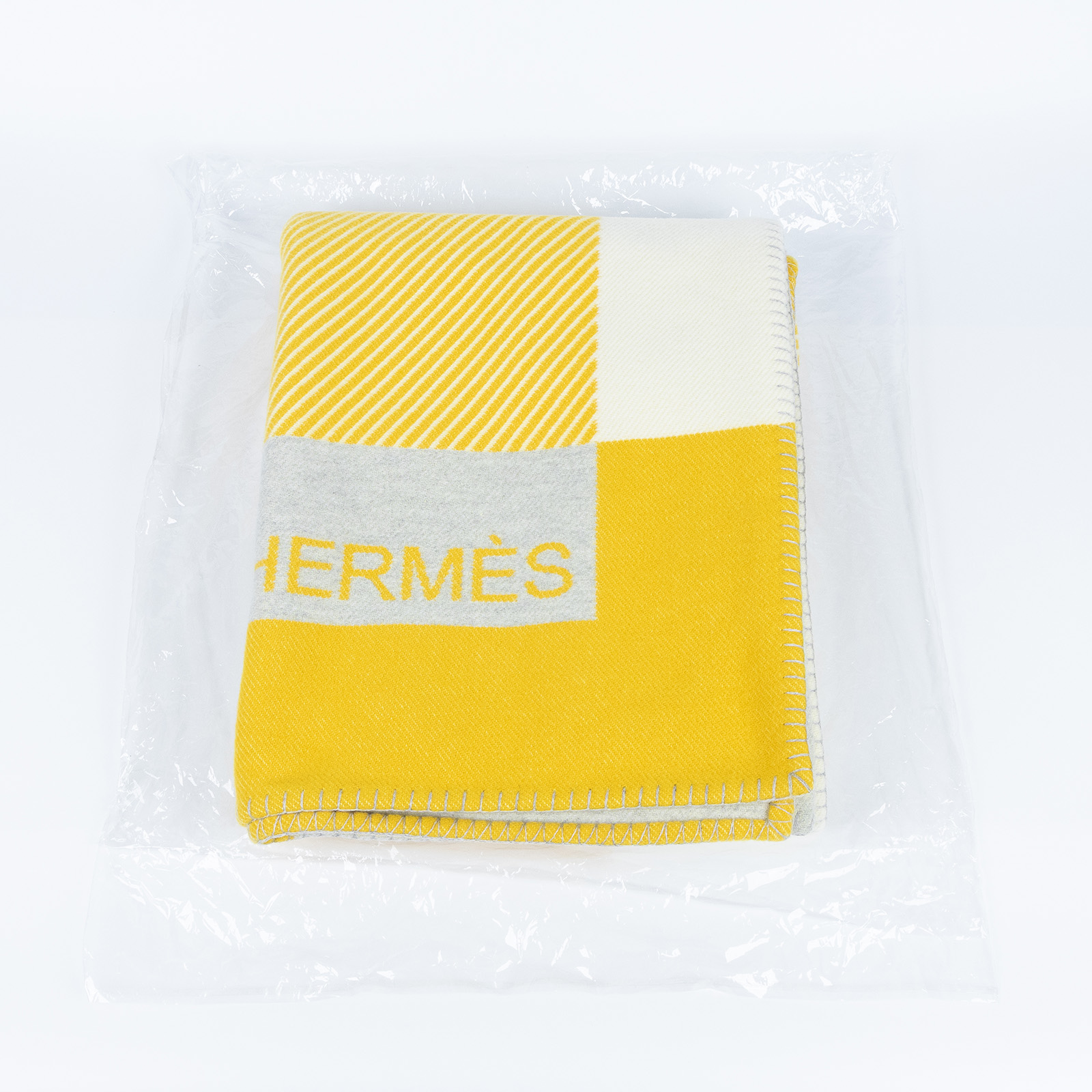 愛馬仕 Hermes 喀什米爾毯  黃格紋大毛毯 無附屬品
