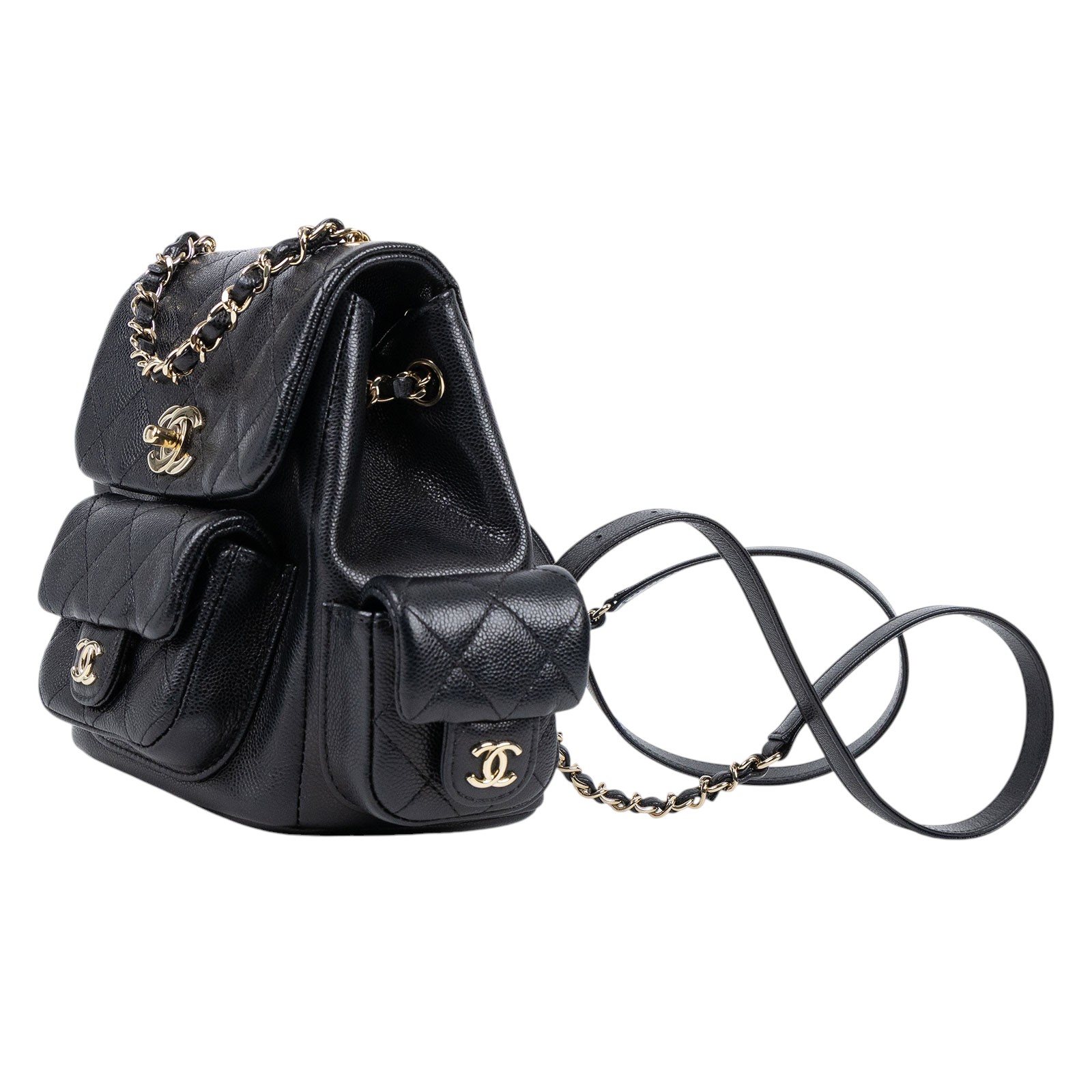 香奈兒 CHANEL 粒紋小牛皮 金色金屬 小型 後背包 AS4399 B14256 黑金荔枝坦克後背 防塵袋/原廠盒子