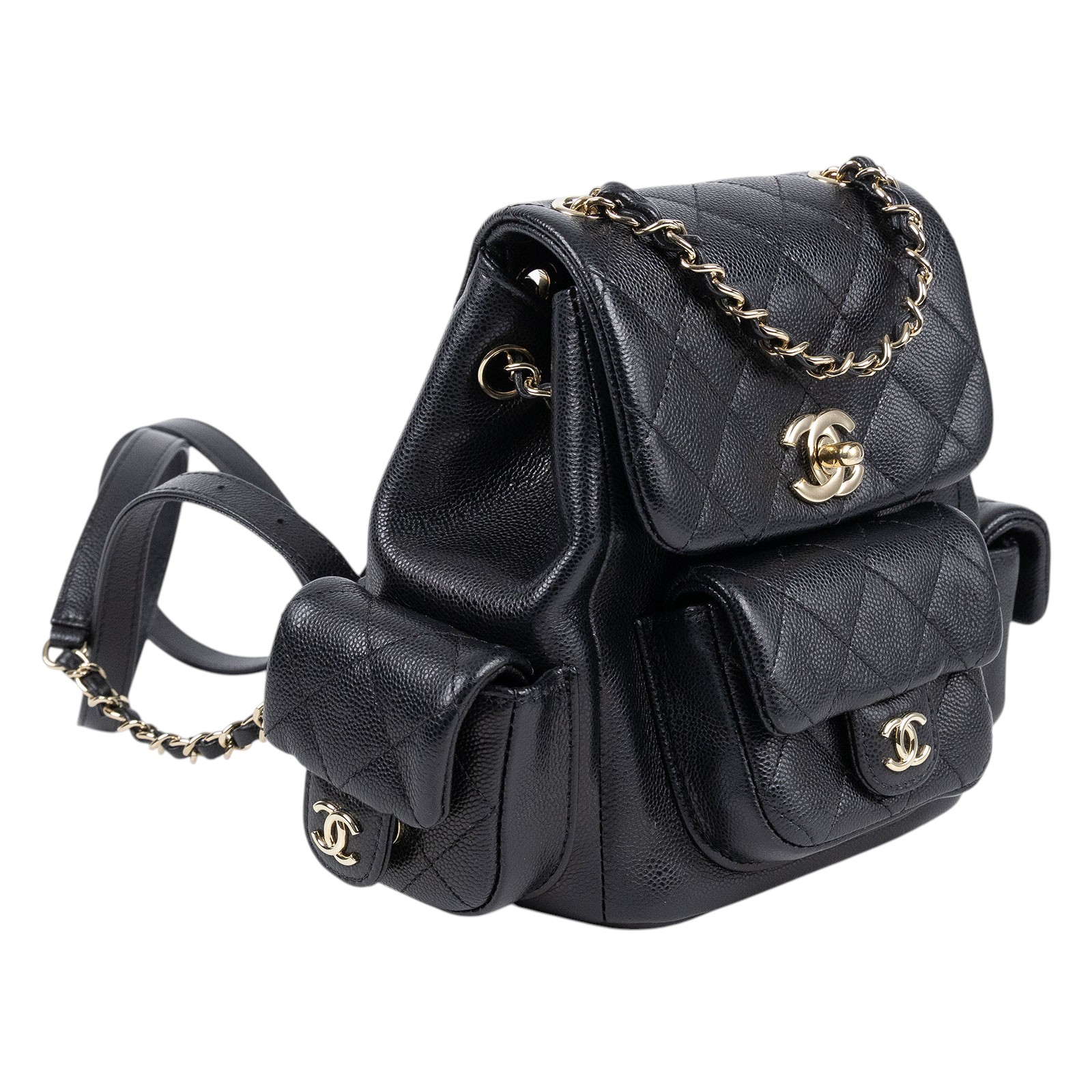 香奈兒 CHANEL 粒紋小牛皮 金色金屬 小型 後背包 AS4399 B14256 黑金荔枝坦克後背 防塵袋/原廠盒子