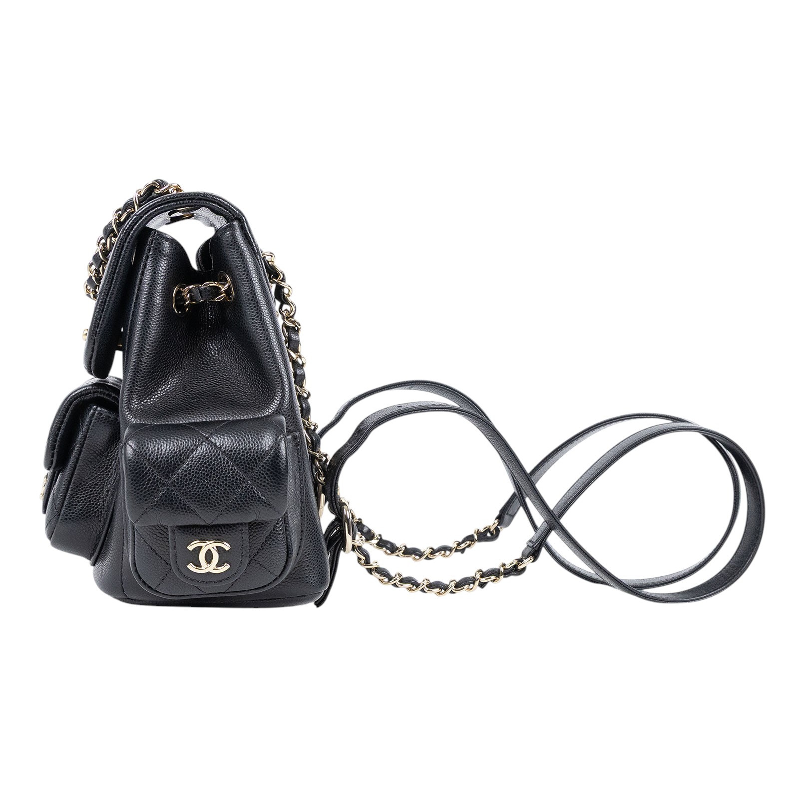 香奈兒 CHANEL 粒紋小牛皮 金色金屬 小型 後背包 AS4399 B14256 黑金荔枝坦克後背 防塵袋/原廠盒子