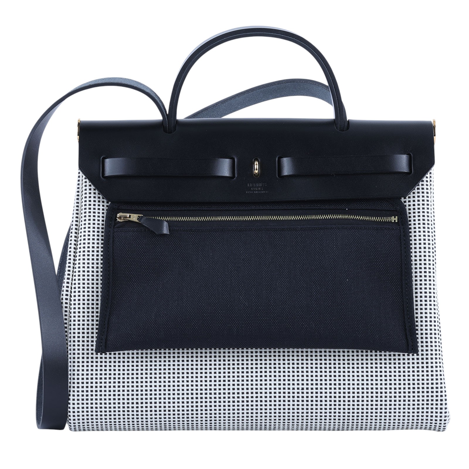 愛馬仕 Hermès Herbag Zip 20 金色五金 黑色 H082926CCAA U刻 黑白格HERBAG31 防塵袋/原廠盒子/鎖組/購買證明