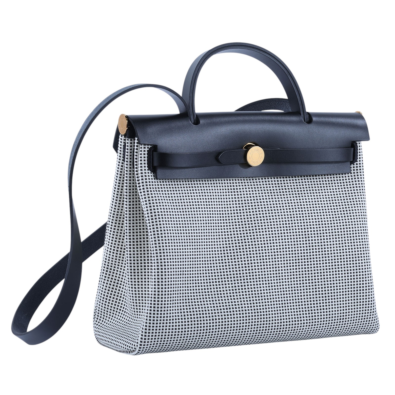 愛馬仕 Hermès Herbag Zip 20 金色五金 黑色 H082926CCAA U刻 黑白格HERBAG31 防塵袋/原廠盒子/鎖組/購買證明