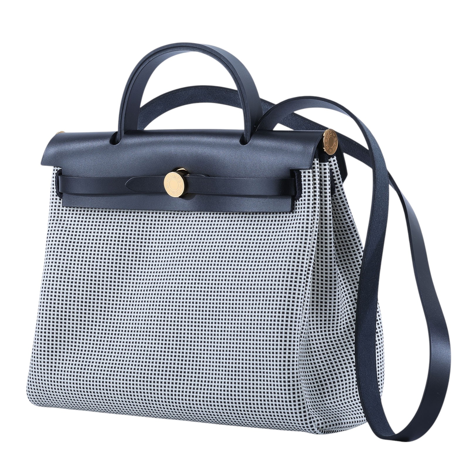 愛馬仕 Hermès Herbag Zip 20 金色五金 黑色 H082926CCAA U刻 黑白格HERBAG31 防塵袋/原廠盒子/鎖組/購買證明