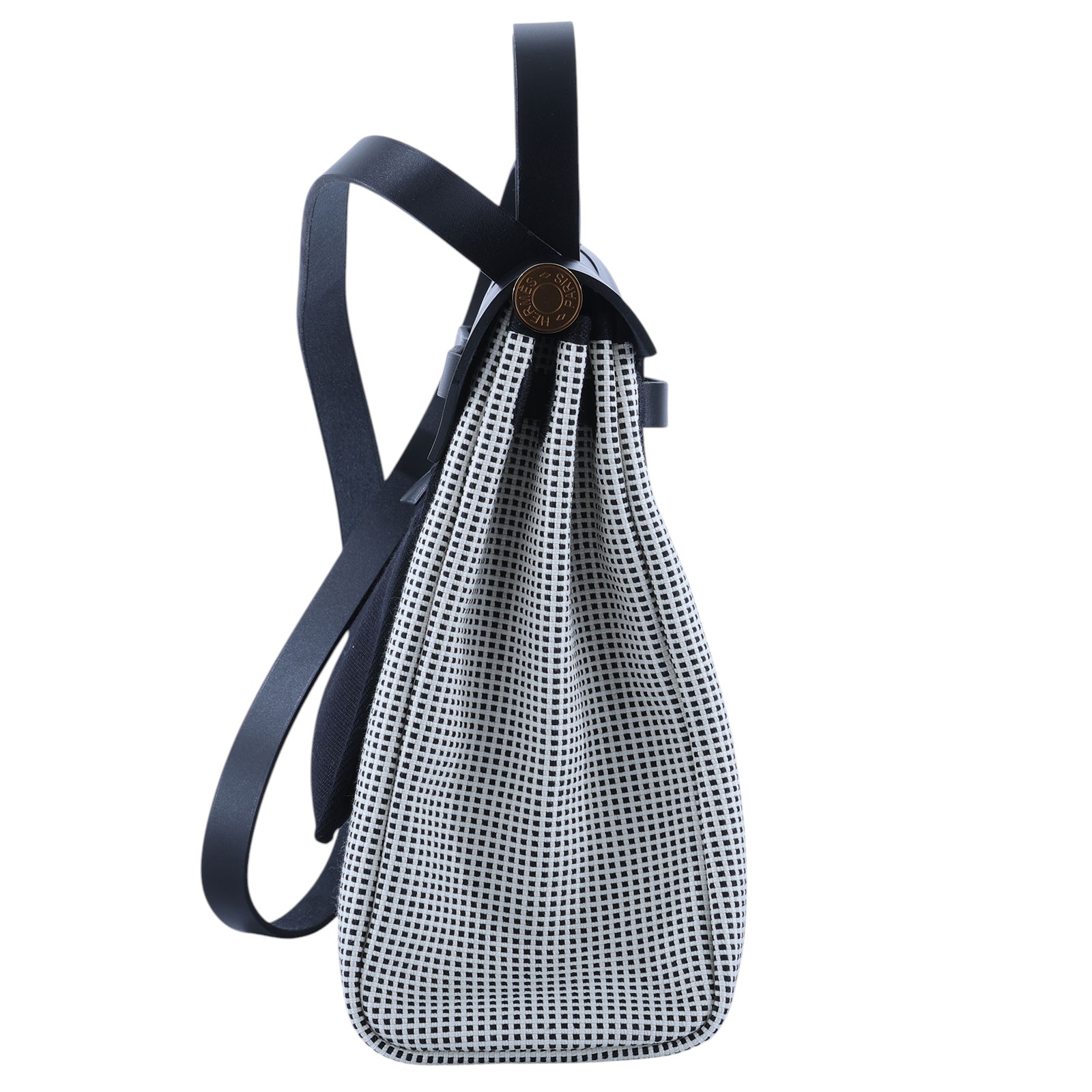 愛馬仕 Hermès Herbag Zip 20 金色五金 黑色 H082926CCAA U刻 黑白格HERBAG31 防塵袋/原廠盒子/鎖組/購買證明