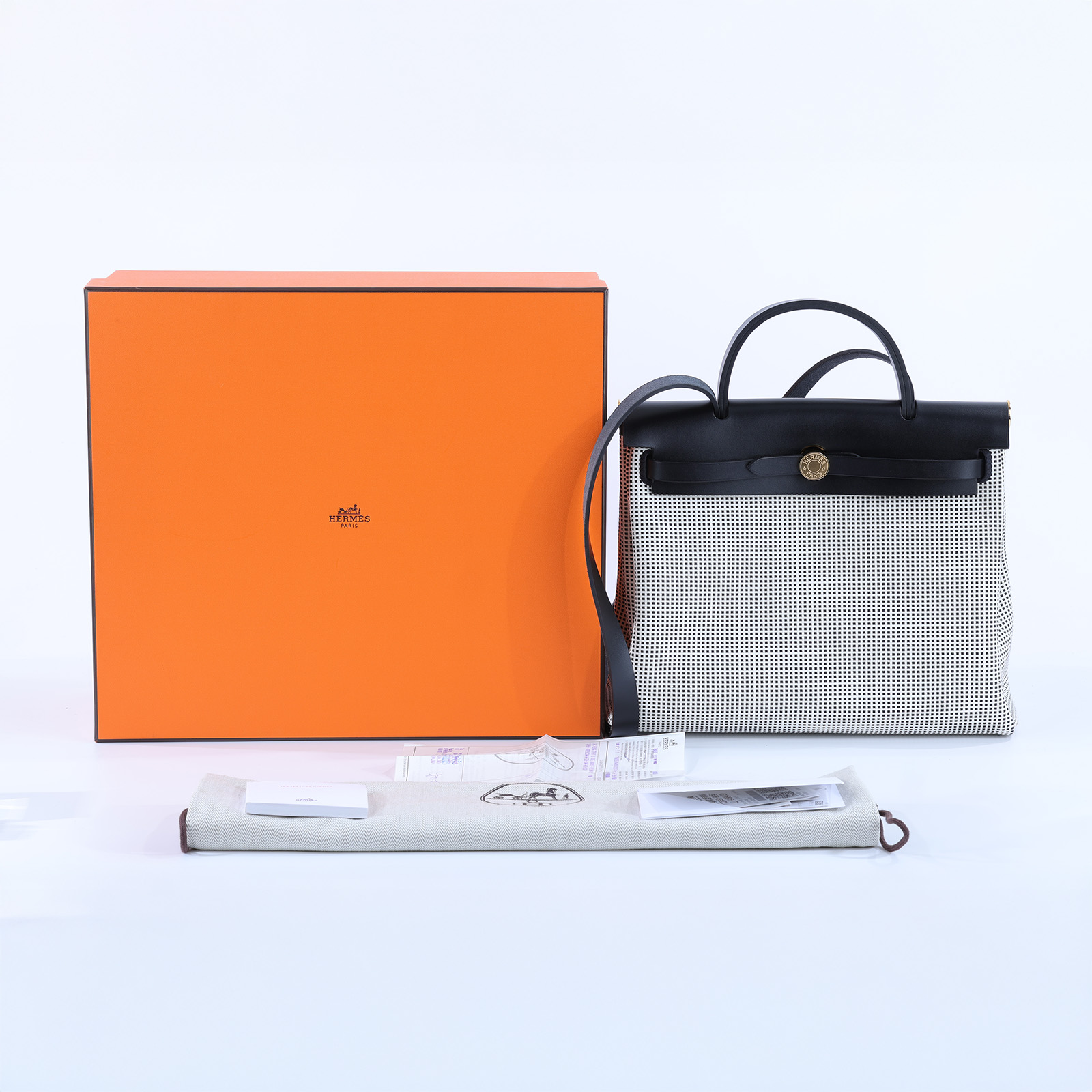 愛馬仕 Hermès Herbag Zip 20 金色五金 黑色 H082926CCAA U刻 黑白格HERBAG31 防塵袋/原廠盒子/鎖組/購買證明