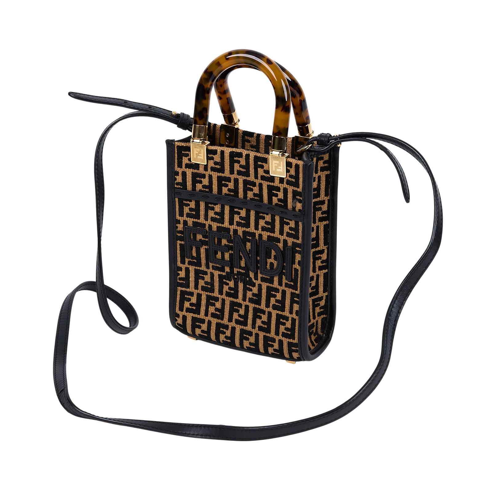 芬迪 FENDI Sunshine 迷你 手提包 皮革 迷你 包款 8BS051F0VPJ 咖黑FF編織琴譜包 防塵袋/保證卡