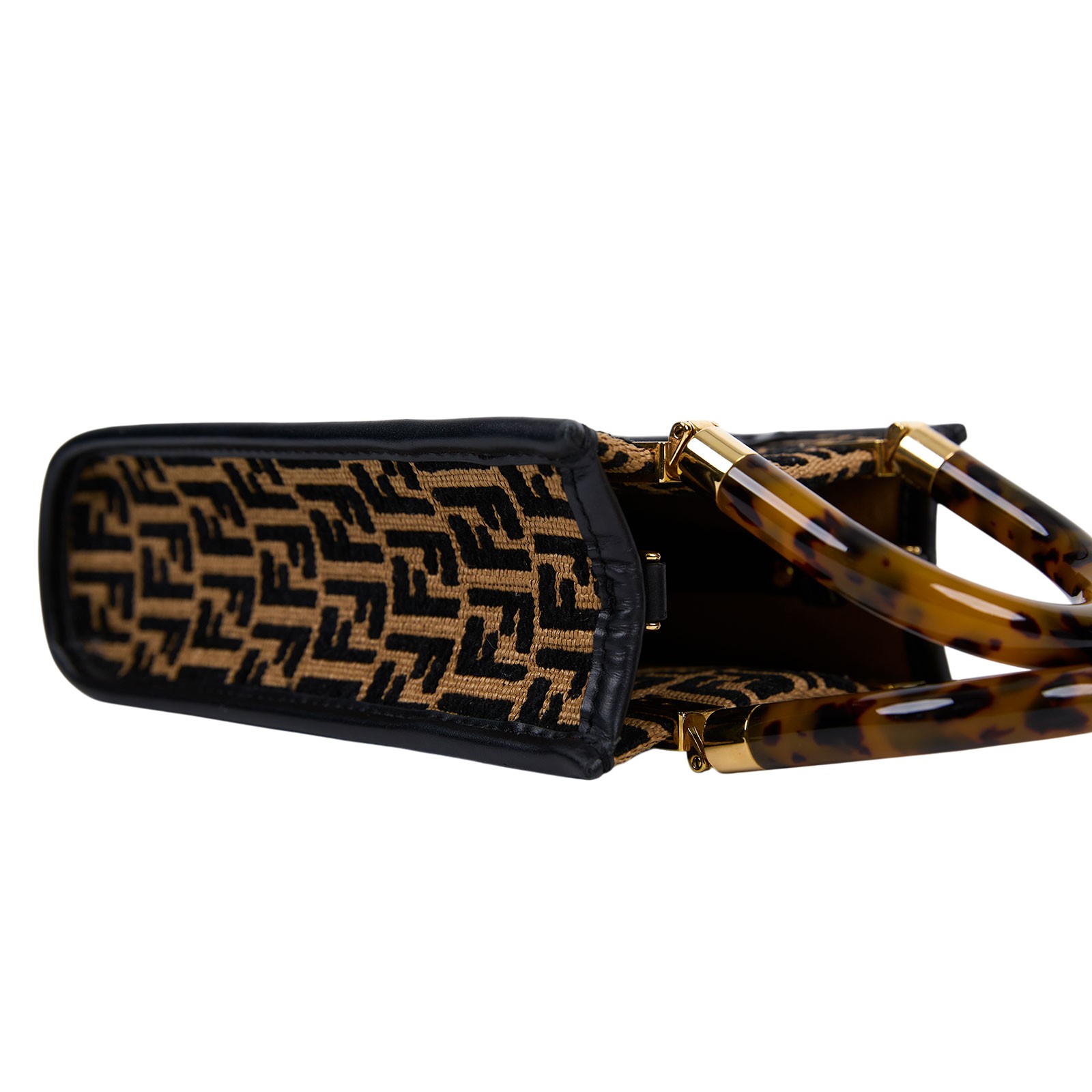 芬迪 FENDI Sunshine 迷你 手提包 皮革 迷你 包款 8BS051F0VPJ 咖黑FF編織琴譜包 防塵袋/保證卡