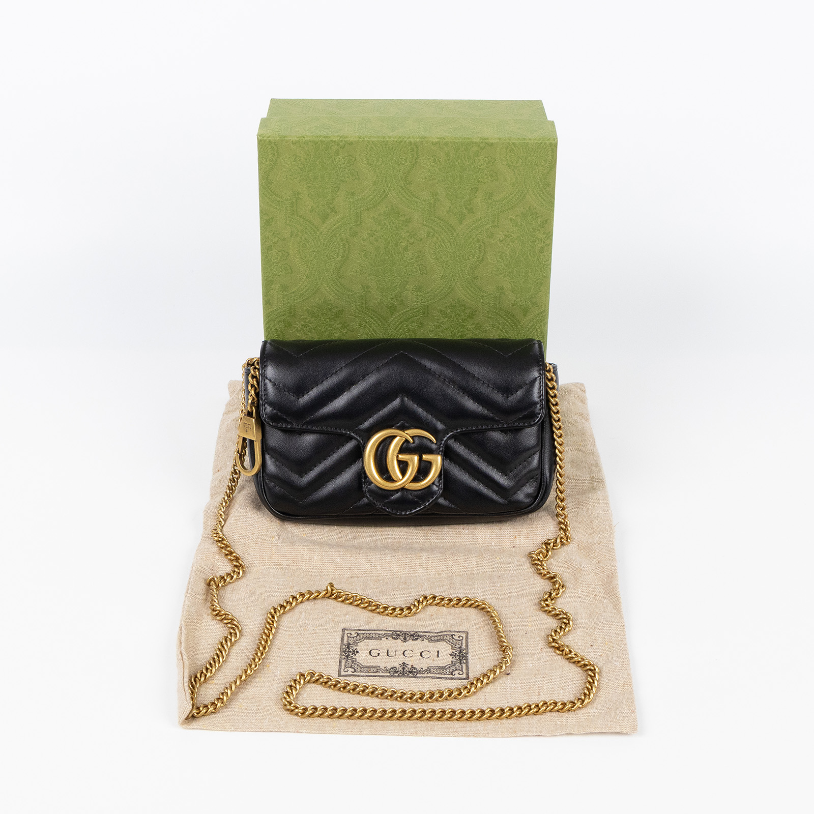 古馳 GUCCI GG Mormont 絎縫 超迷你袋 476433 DTDCT 黑Marmont MINI 防塵袋/原廠盒子