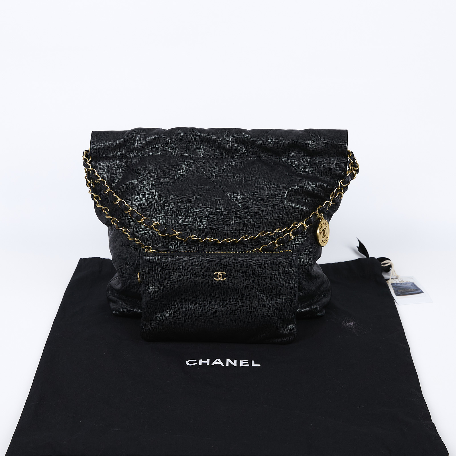 香奈兒 CHANEL 22 小型 束口包 AS3260 晶片款 黑荔枝22 小號 防塵袋