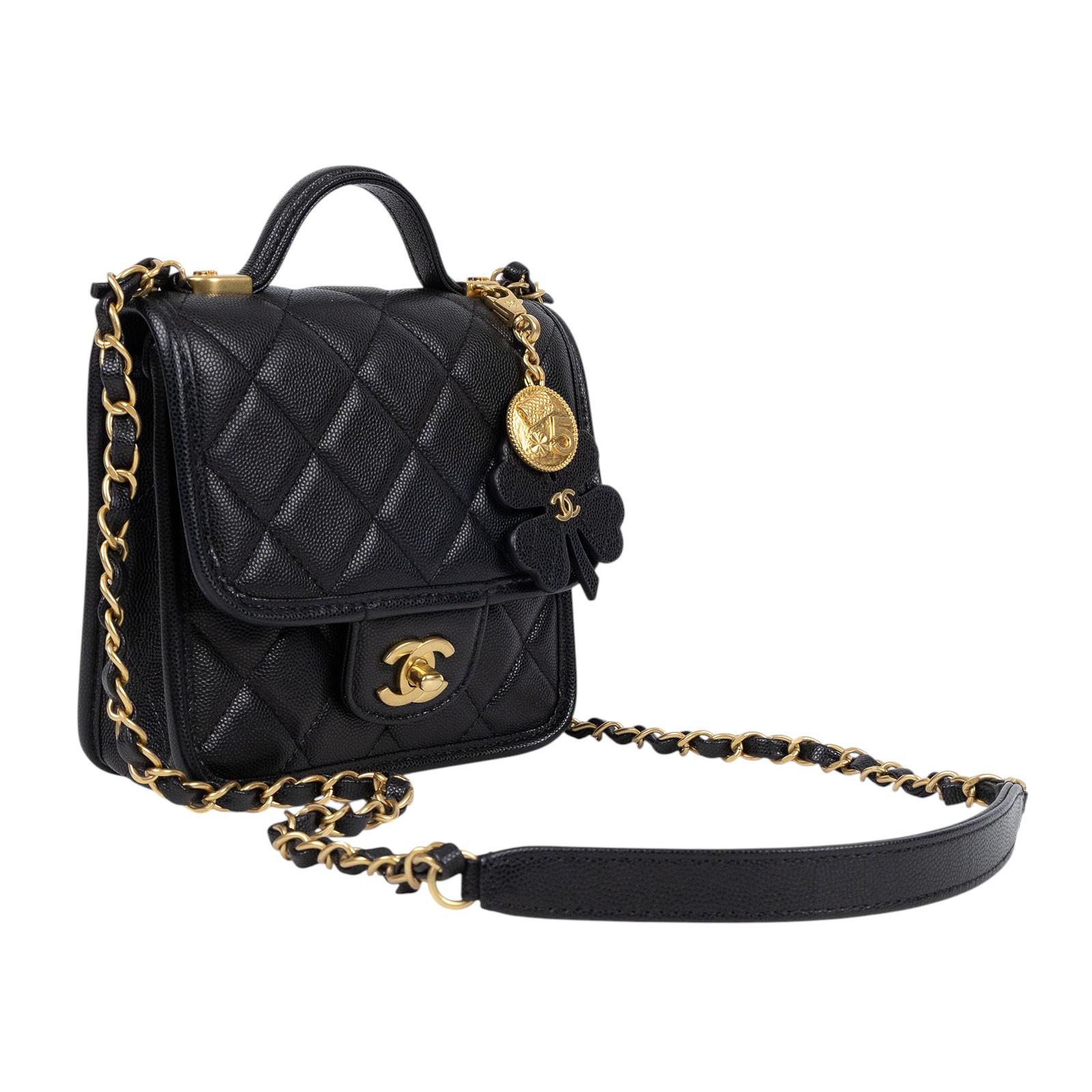 香奈兒 CHANEL 22k 名牌 肩背 豆腐包 郵差包 AS3652 晶片款 幸運草斜背 吊飾可拆 防塵袋/原廠盒子