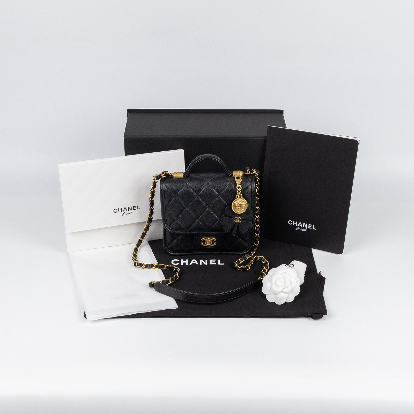 香奈兒 CHANEL 22k 名牌 肩背 豆腐包 郵差包 AS3652 晶片款 幸運草斜背 吊飾可拆 防塵袋/原廠盒子