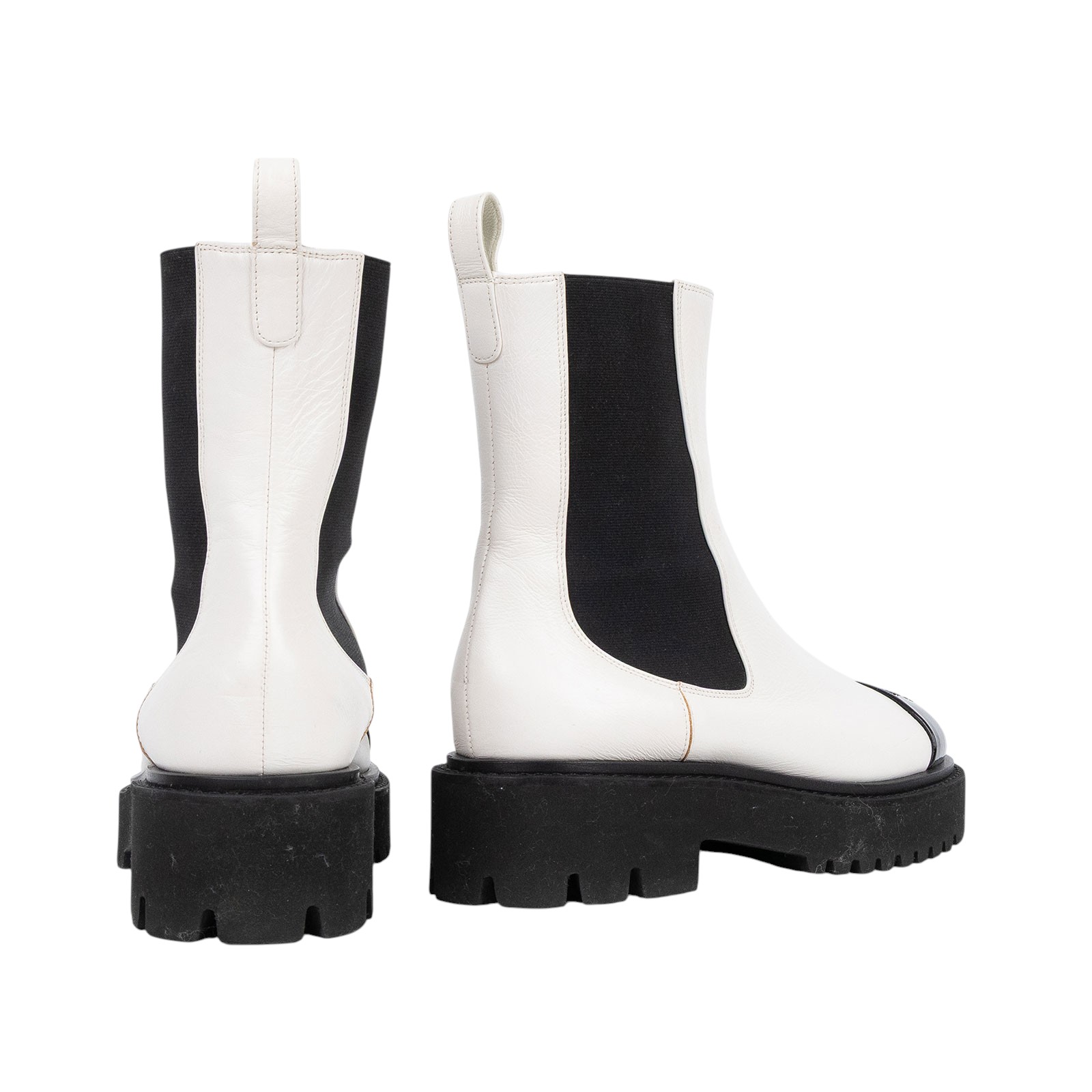 香奈兒 CHANEL Calfskin Cap Toe CC 短靴 G38218_38 黑白中筒靴 #38 原廠盒子/防塵袋
