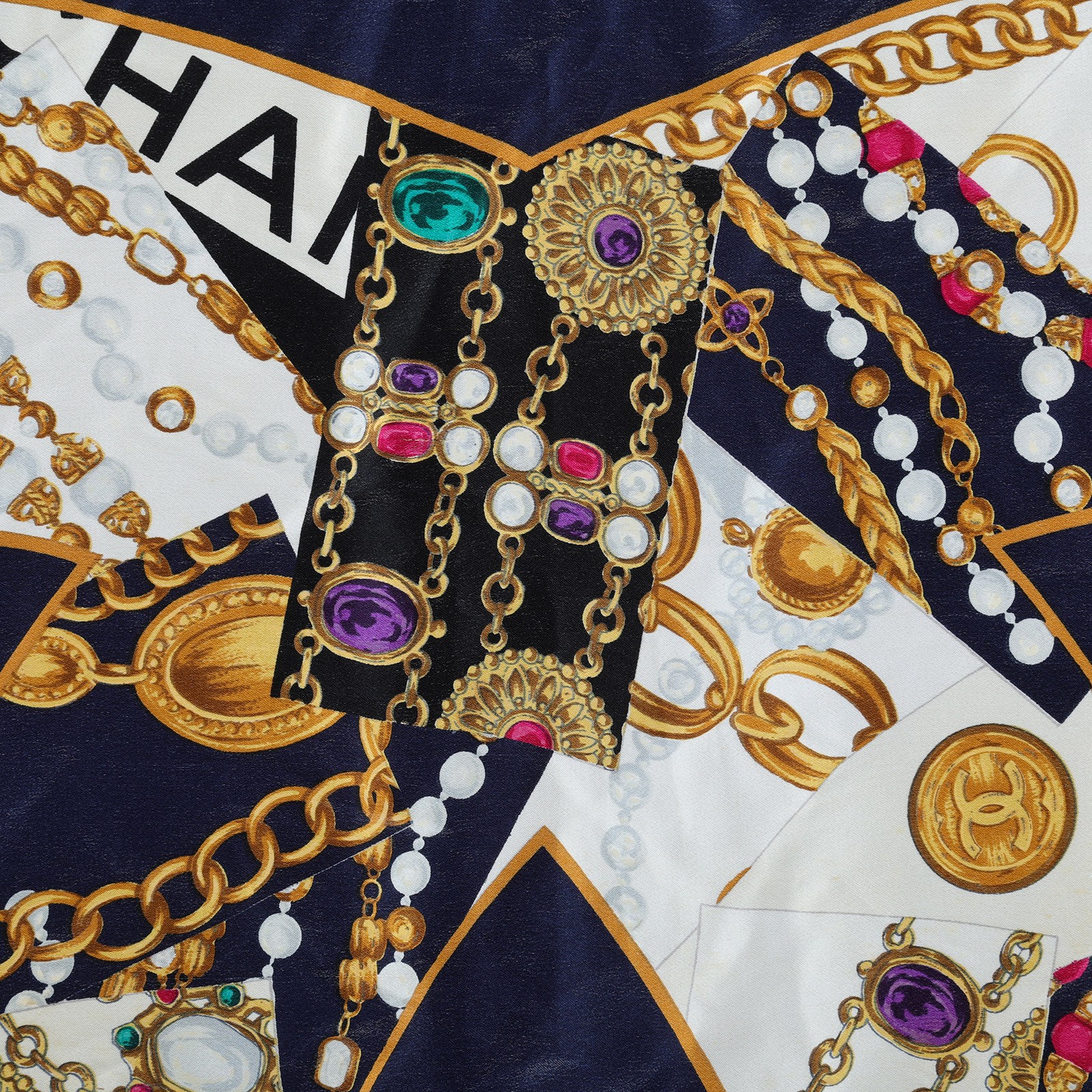 香奈兒 CHANEL 絲巾  深藍雙CLOGO絲巾 無附屬品